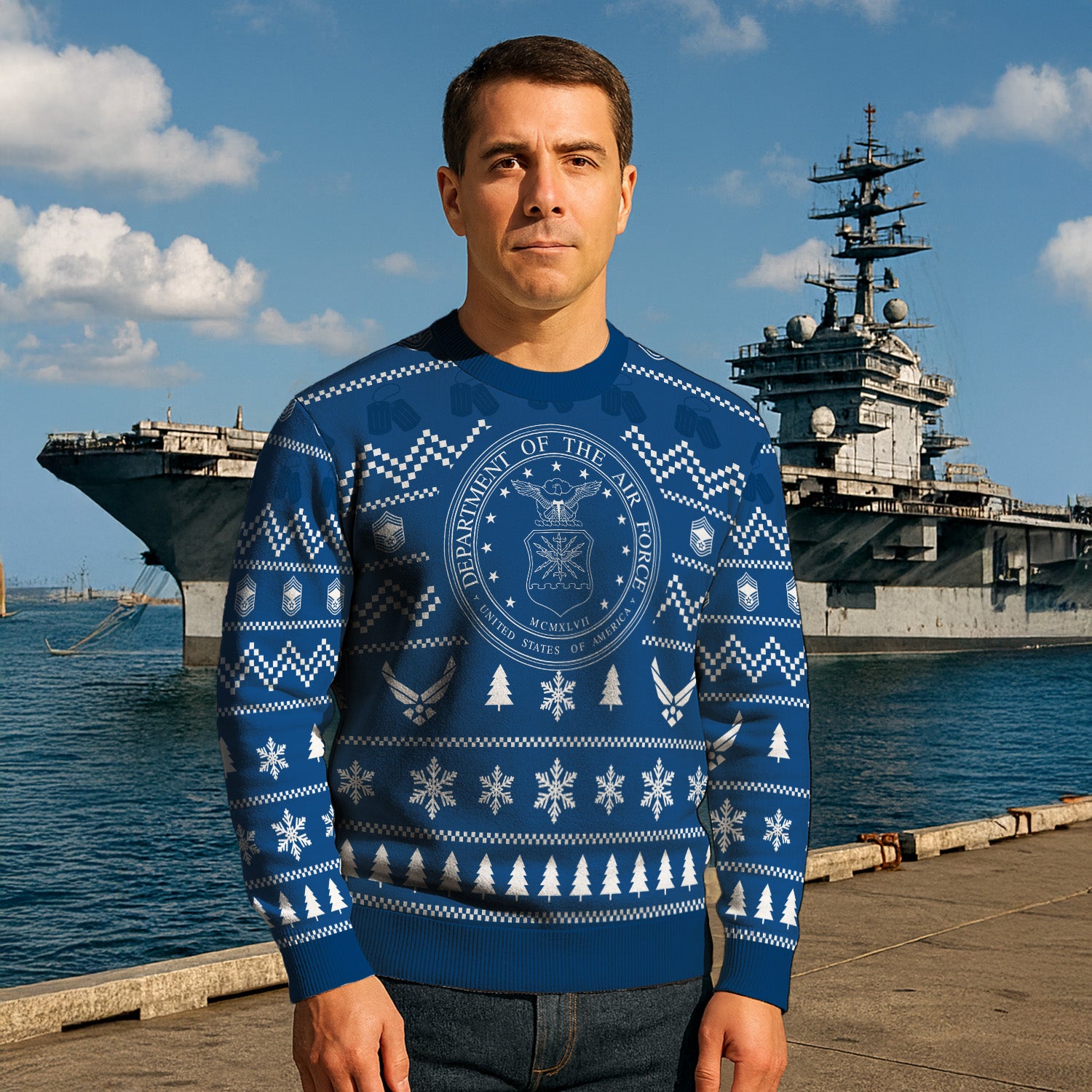 Custom Ranks US Air Force Ugly Christmas Sweater for Women Men TUST01