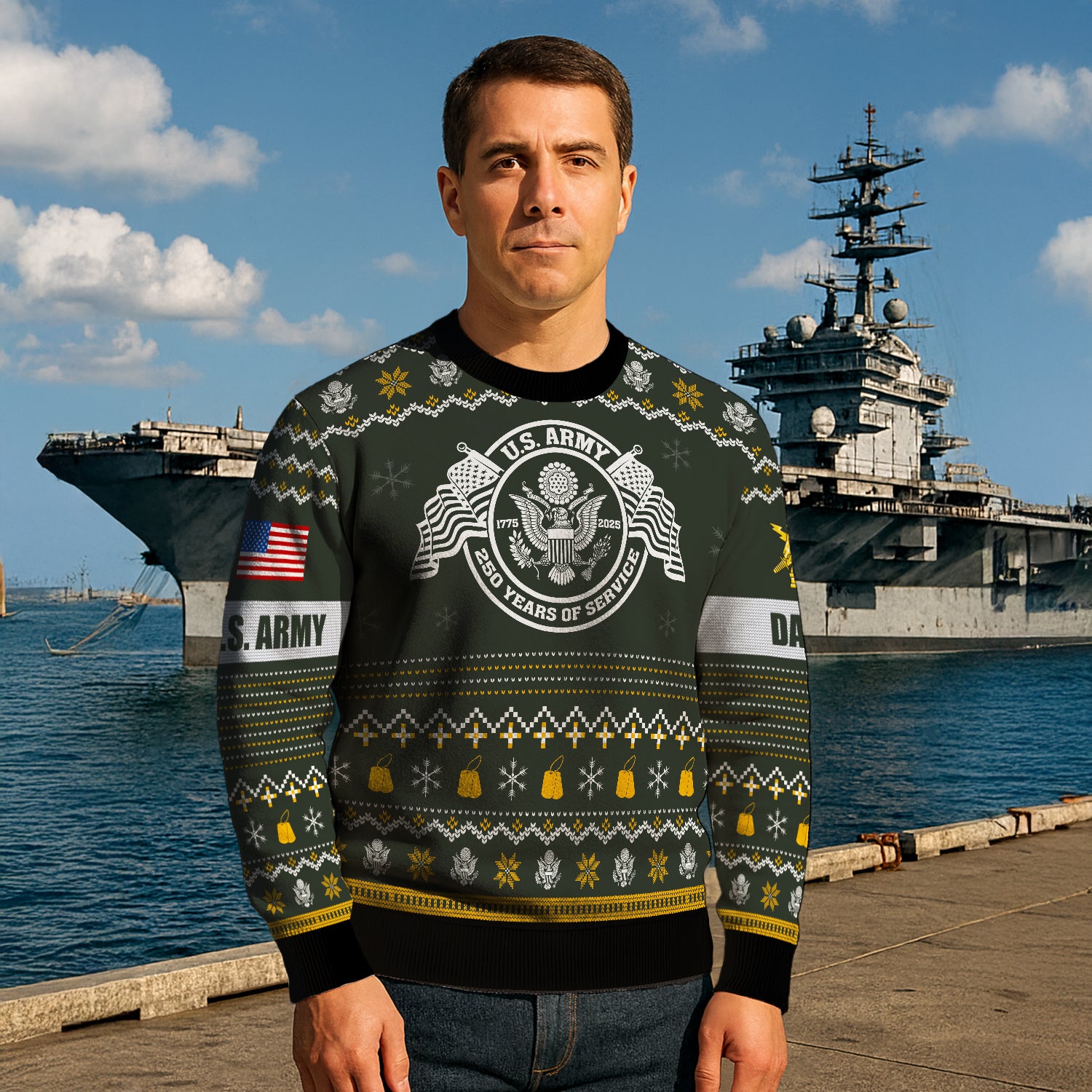 Custom Ranks And Text US Army Ugly Christmas Sweater for Women Men JUST04
