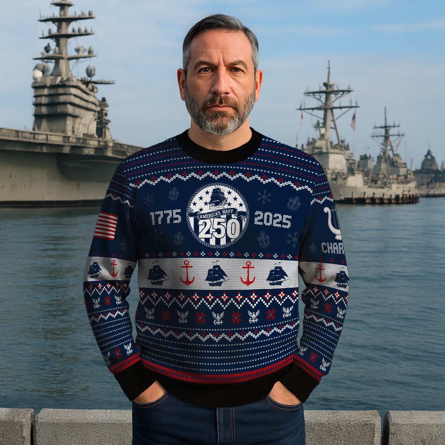 Custom Ranks And Text US Navy Ugly Christmas Sweater for Women Men JUST03