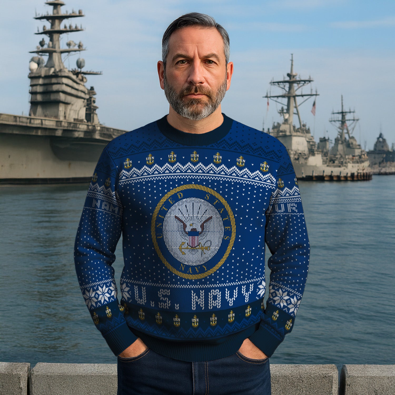 Custom Ranks And Text US Navy Ugly Christmas Sweater for Women Men TUST04