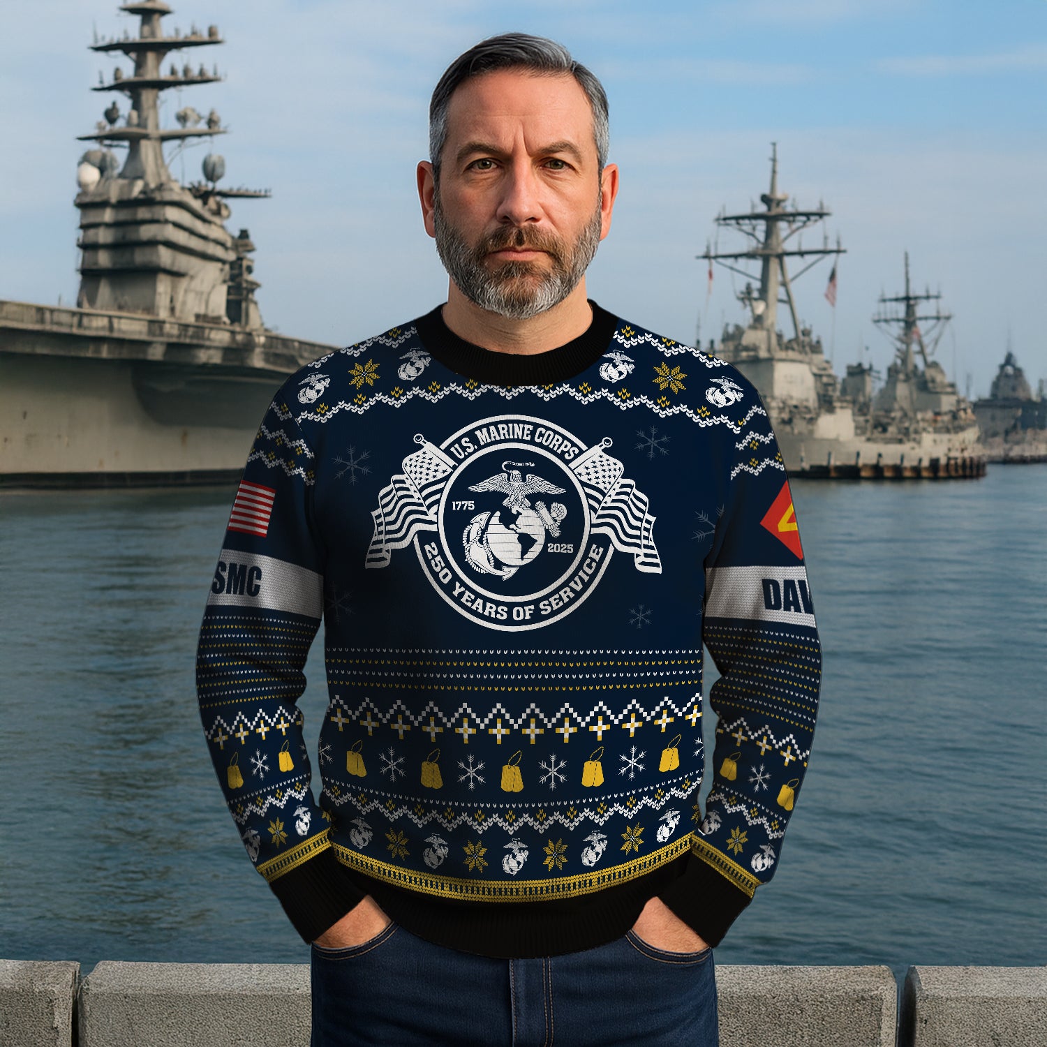 Custom Ranks And Text USMC Ugly Christmas Sweater for Women Men JUST04