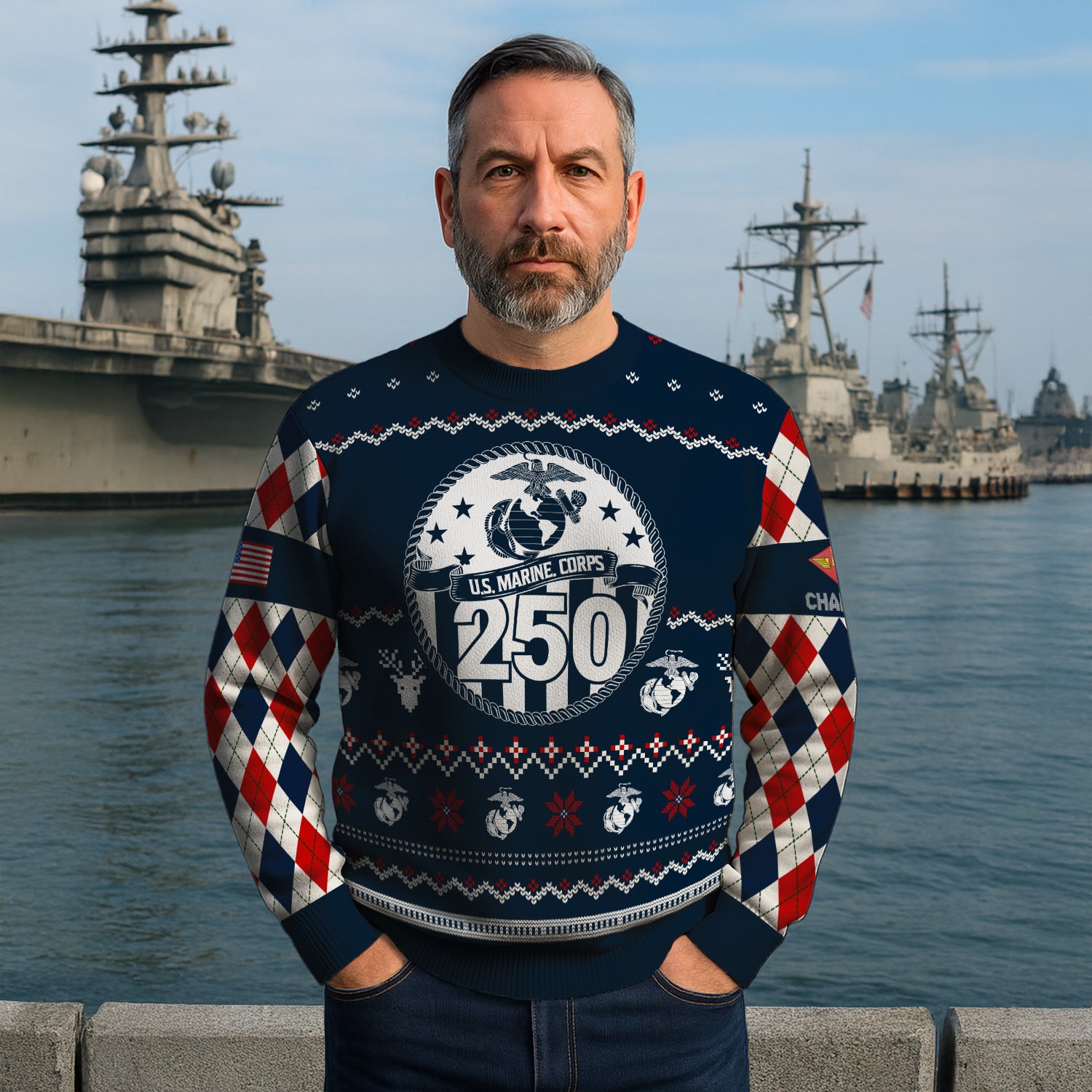 Custom Ranks And Text USMC Ugly Christmas Sweater for Women Men JUST05