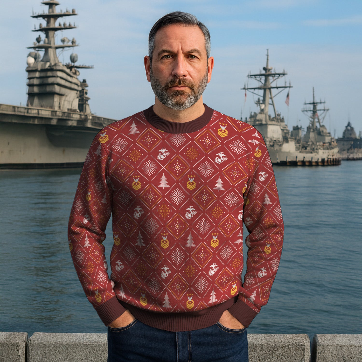 Custom Ranks USMC Ugly Christmas Sweater for Women Men TUST03