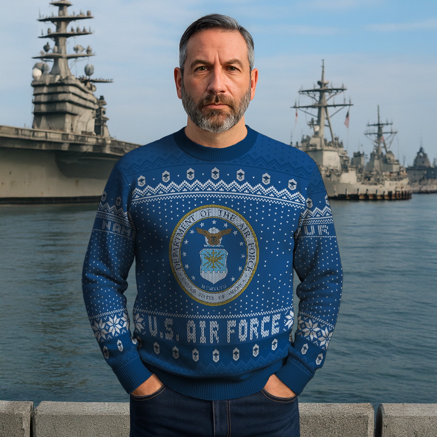 Custom Ranks & Text US Air Force Ugly Christmas Sweater for Women Men TUST04