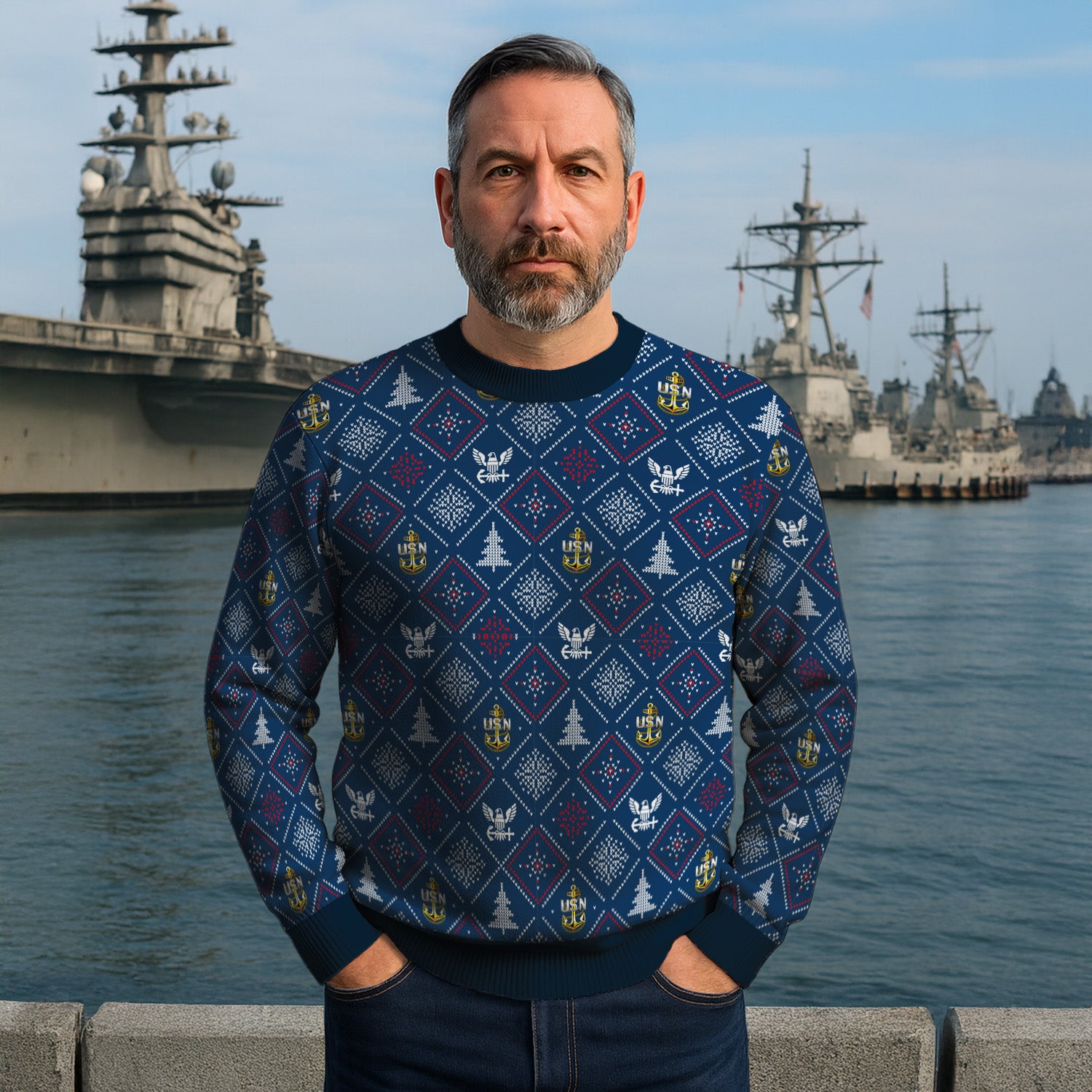 Custom Ranks US Navy Ugly Christmas Sweater for Women Men TUST03