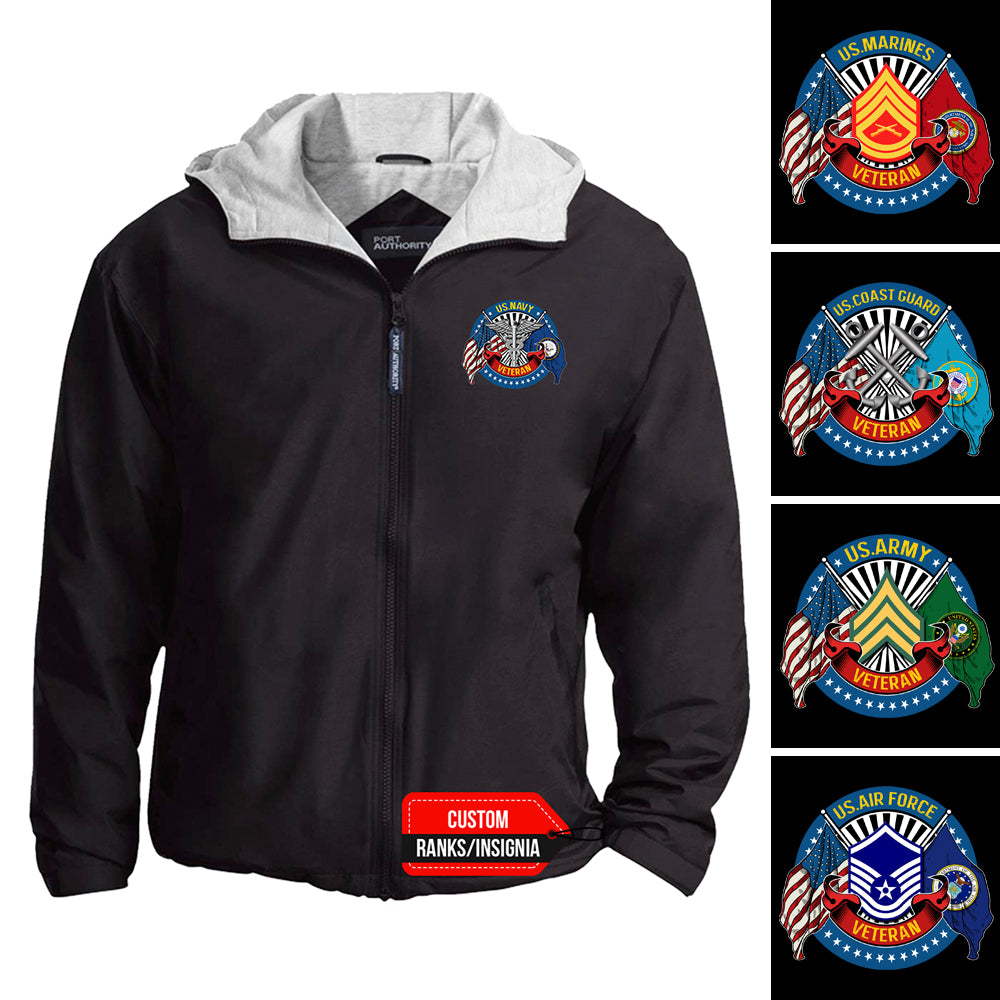 Custom US Veteran Ranks/Insignia Print On Left Chest Team Jacket