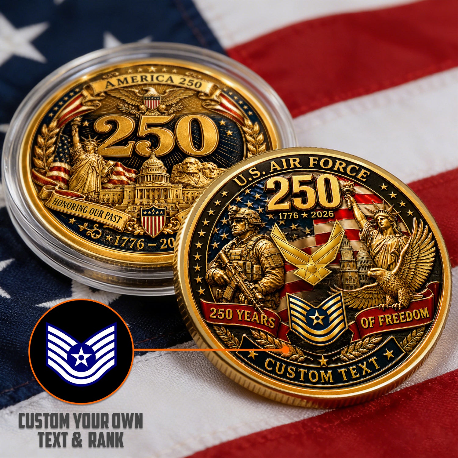 Personalized USAF Challenge Coin 1776-2026 Anniversary Tribute