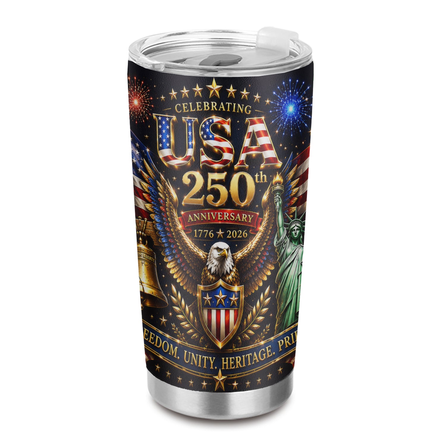 USA 250th Anniversary Eagle Liberty Bell 20oz Tumbler Gift