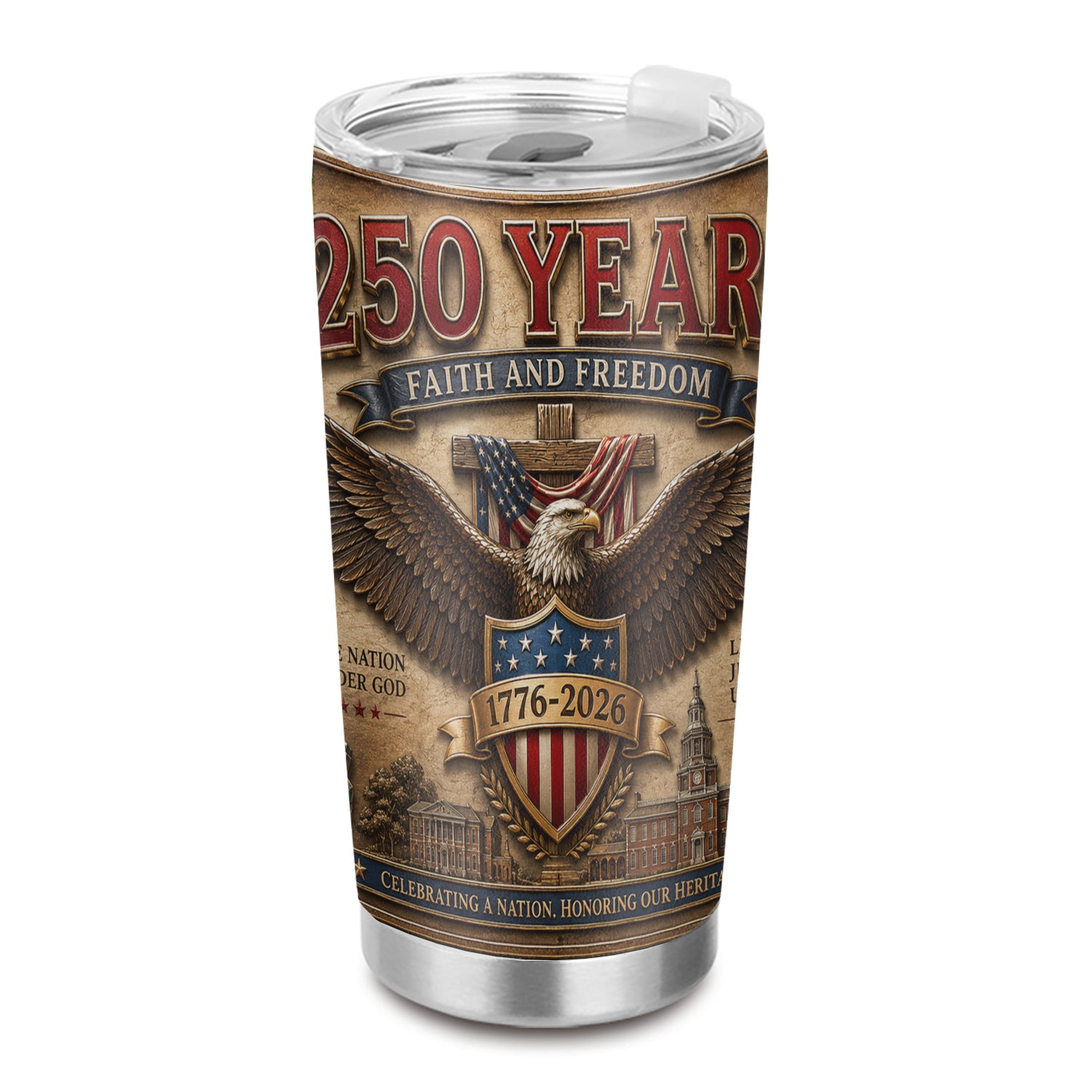 America 250 Years Faith and Freedom 20oz Tumbler Patriotic Gift