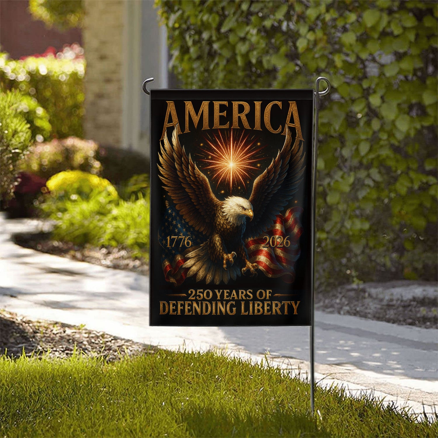 America 250 Years Of Defending Liberty Garden Flag 12''x18'' Twin-Side Printing