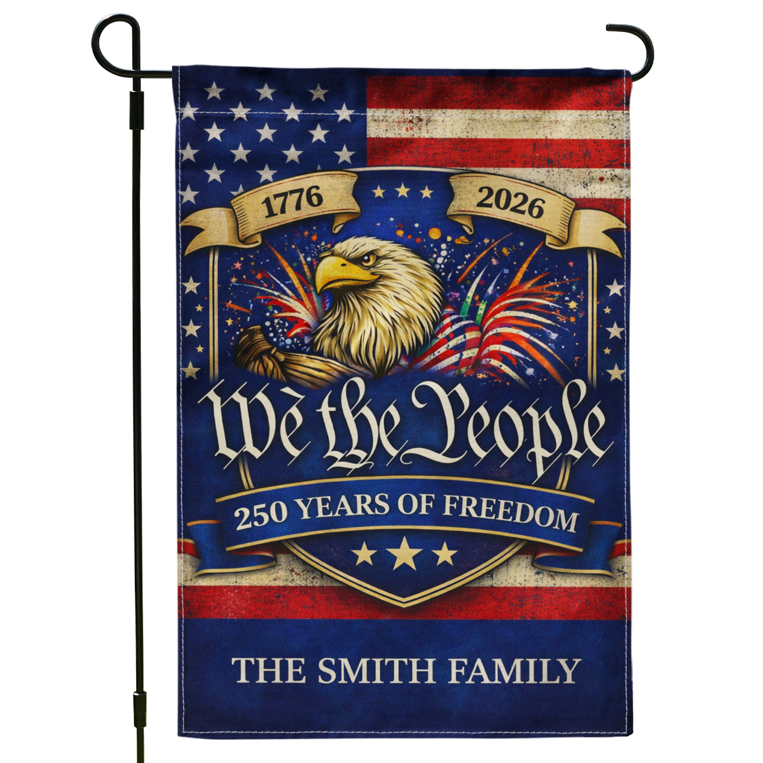 Personalized USA 250 Garden Flag We The People Eagle Fireworks