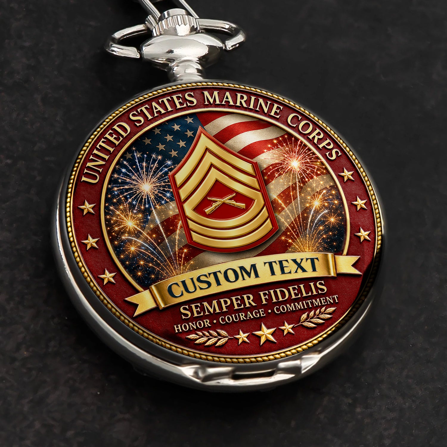 USMC Semper Fi Pocket Watch Custom Rank Name Gift