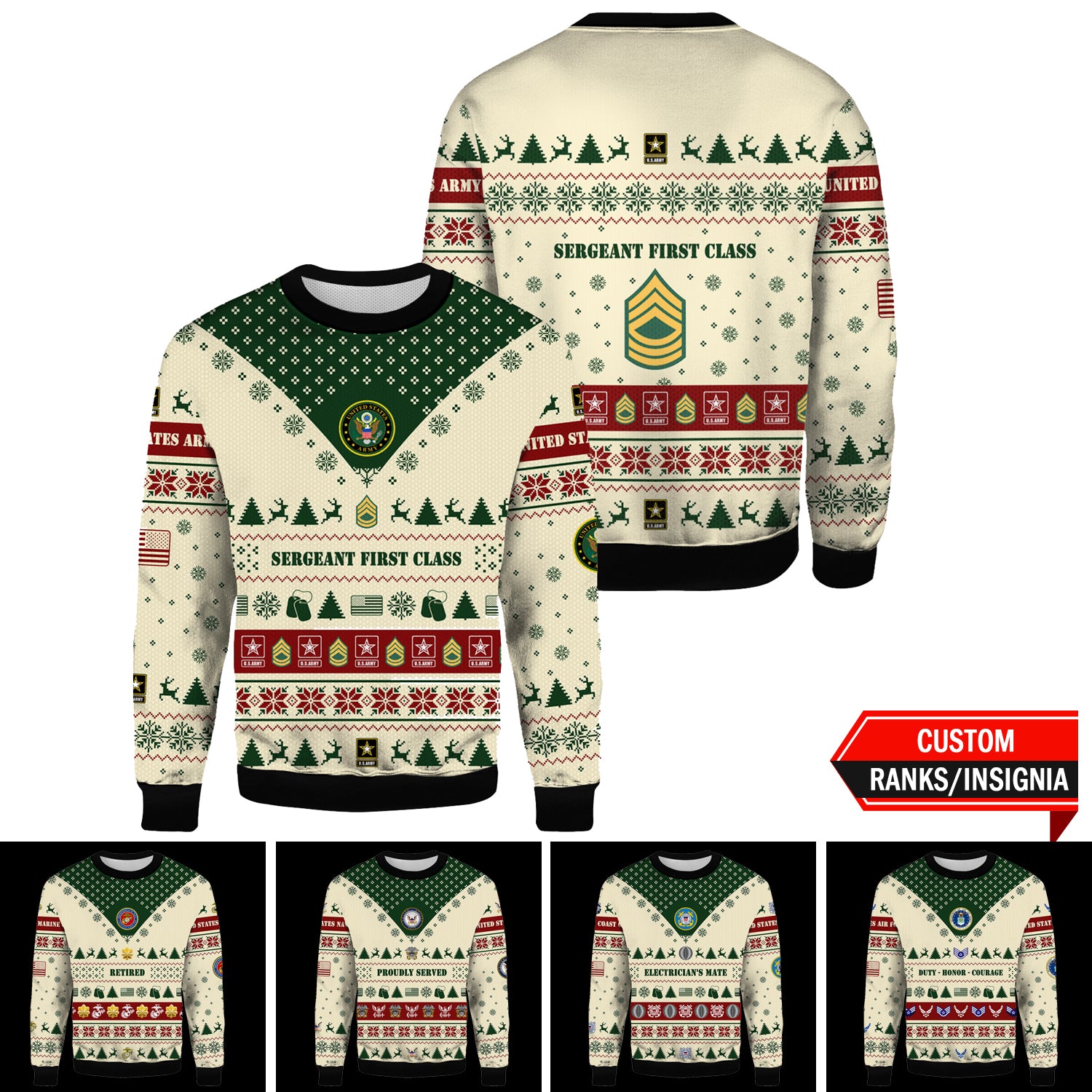 Custom 3D All Over Prints Ugly Sweater, Personalized Text, Military Ranks, Logo