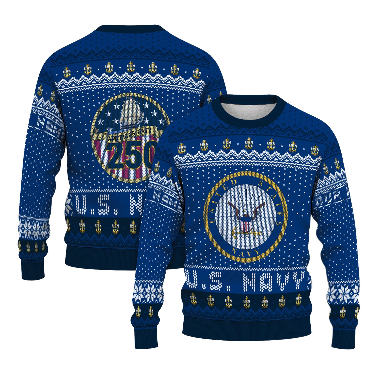 Custom Ranks And Text US Navy Ugly Christmas Sweater for Women Men TUST04