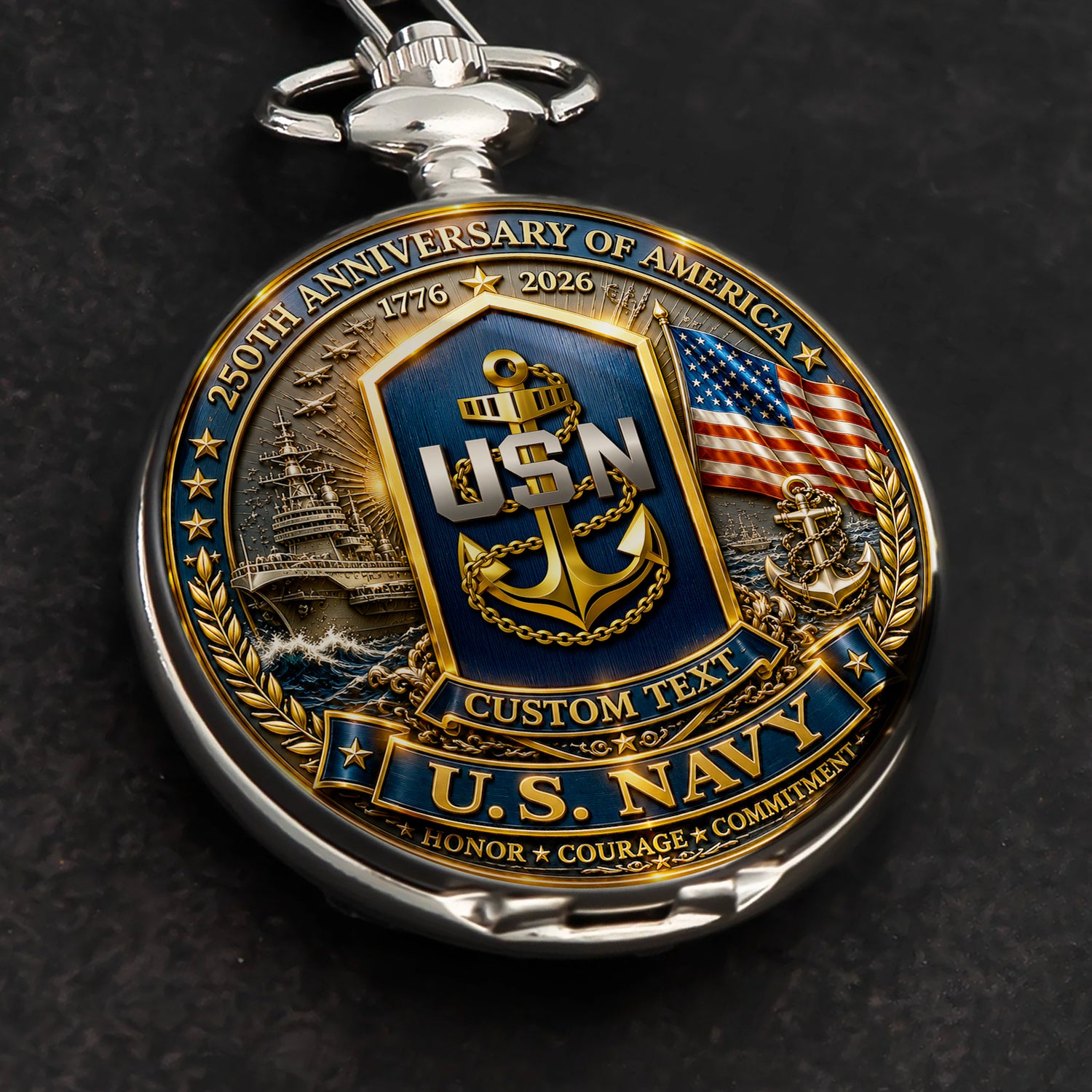 US Navy 250 Years Anniversary Pocket Watch Veteran Gift