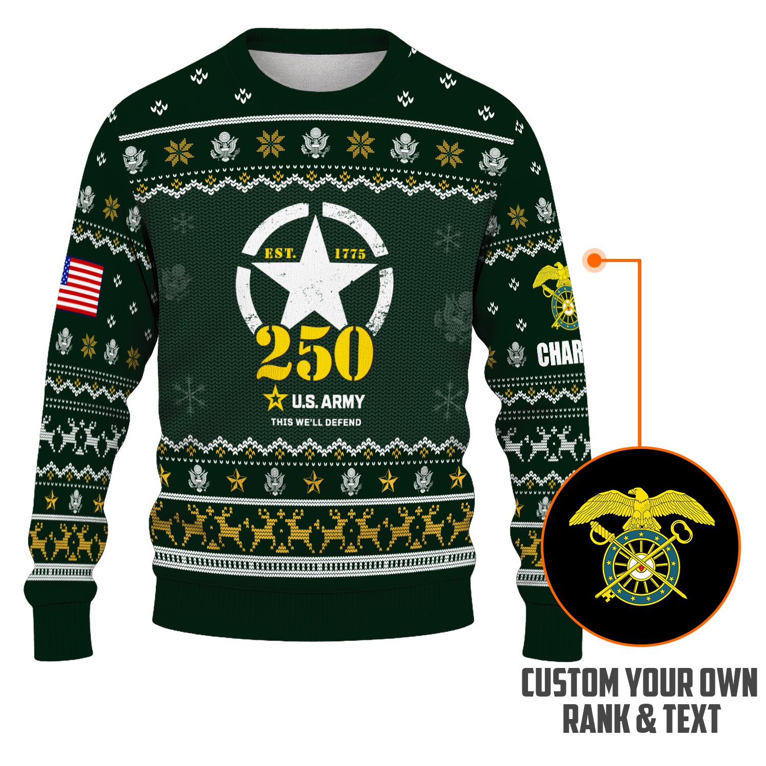 Custom Ranks And Text US Army Ugly Christmas Sweater for Women Men JUST02