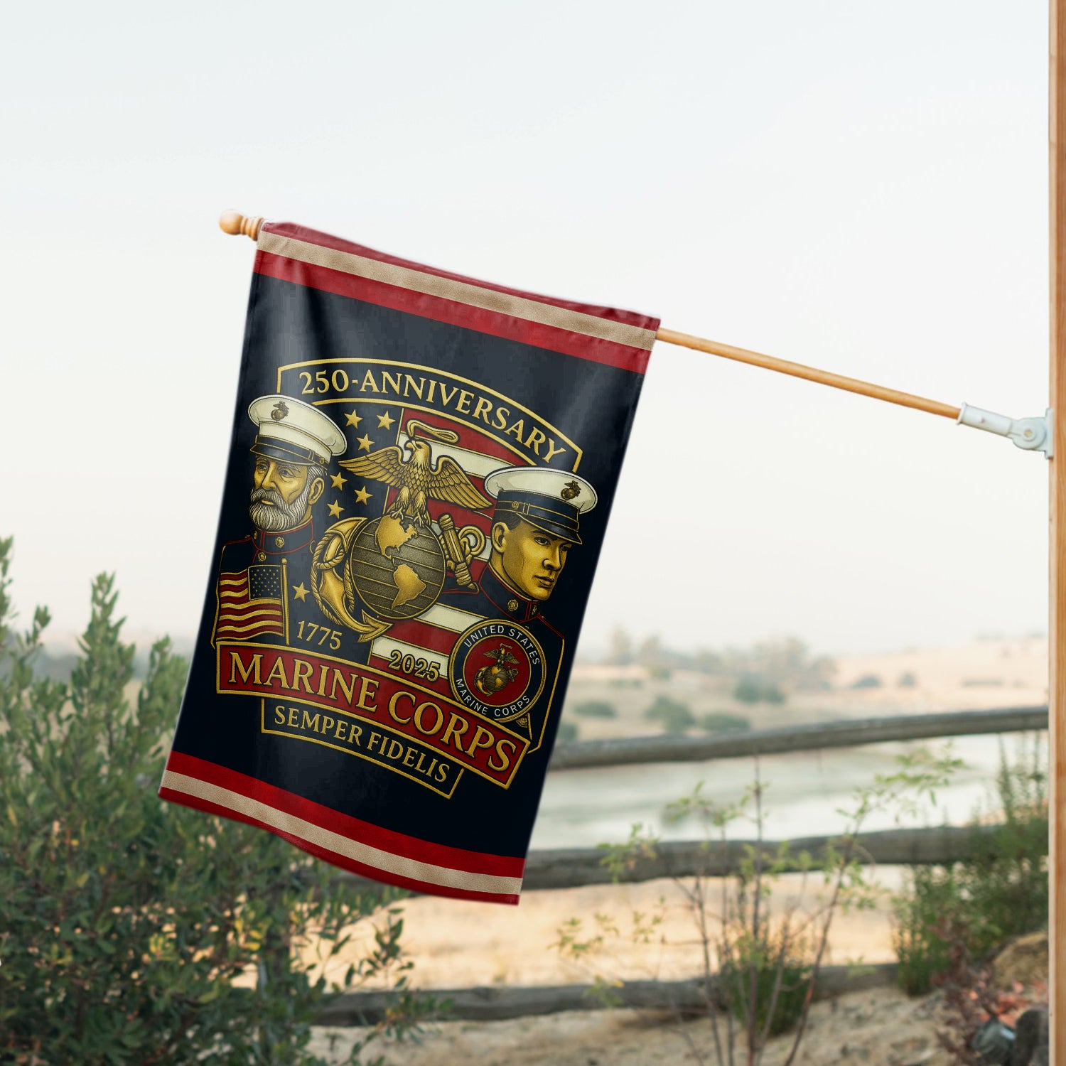 MARlNE 250th Anniversary House Flag 28" x 40" Twin-Side Printing