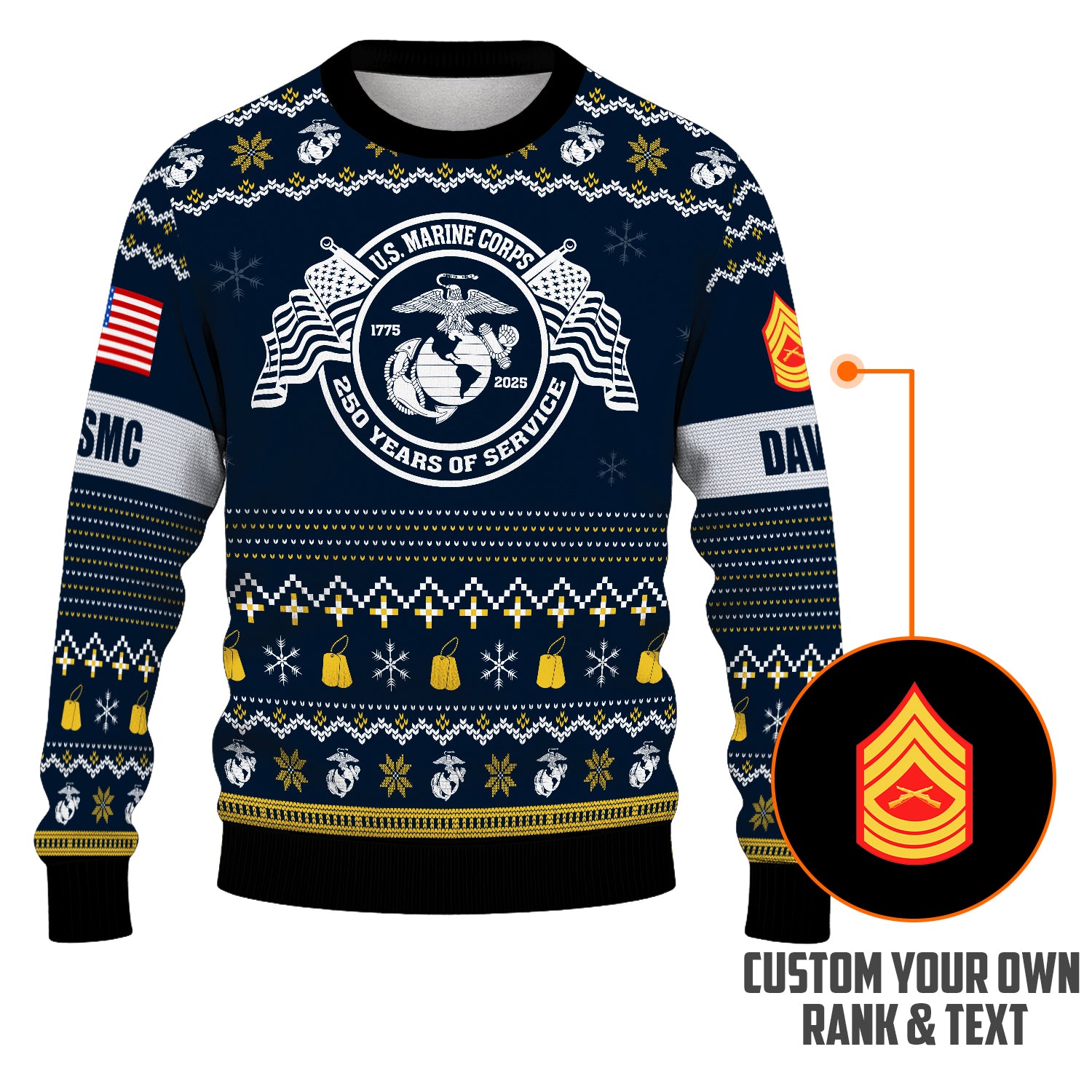 Custom Ranks And Text USMC Ugly Christmas Sweater for Women Men JUST04