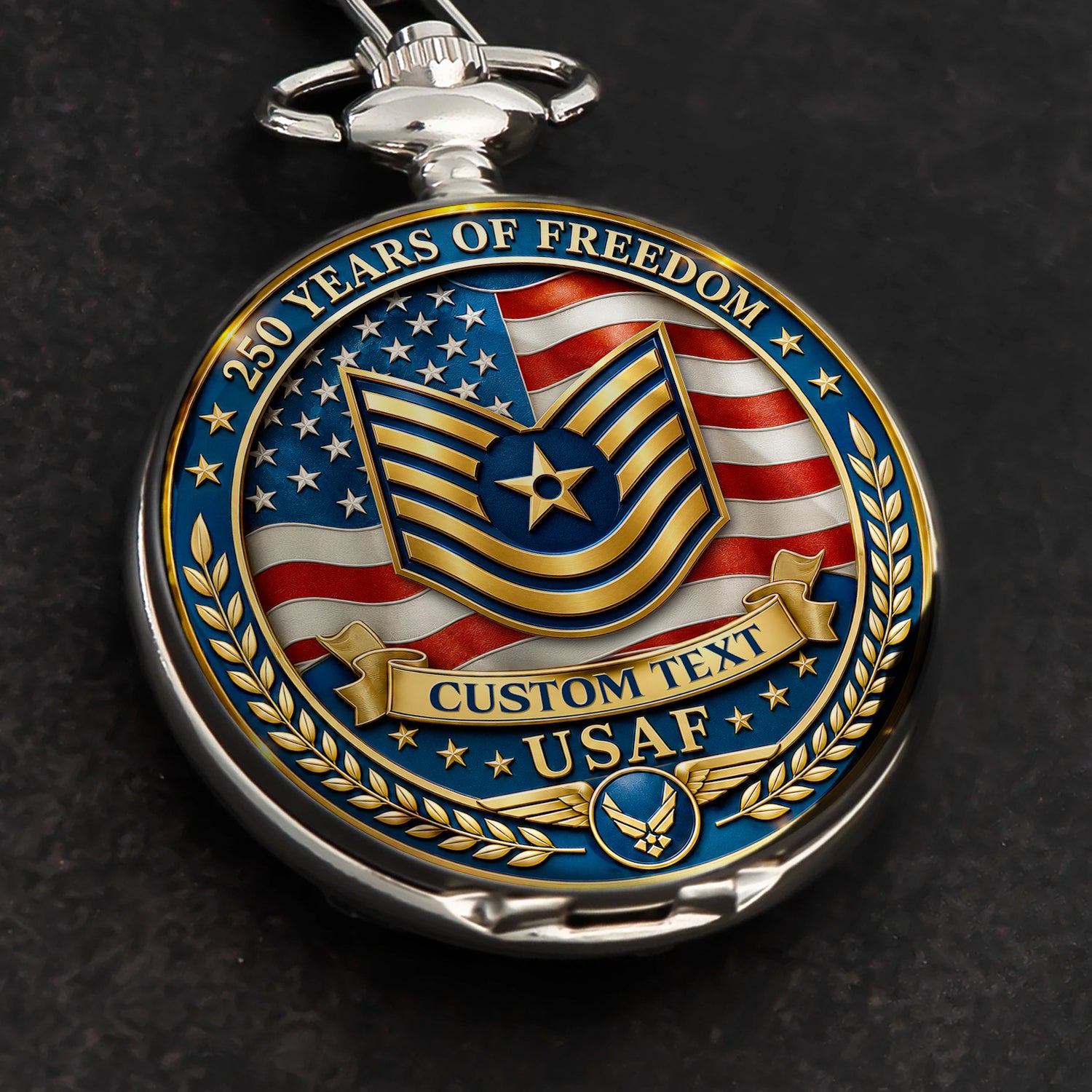 US Air Force Veteran Pocket Watch Custom Name Rank Anniversary Gift
