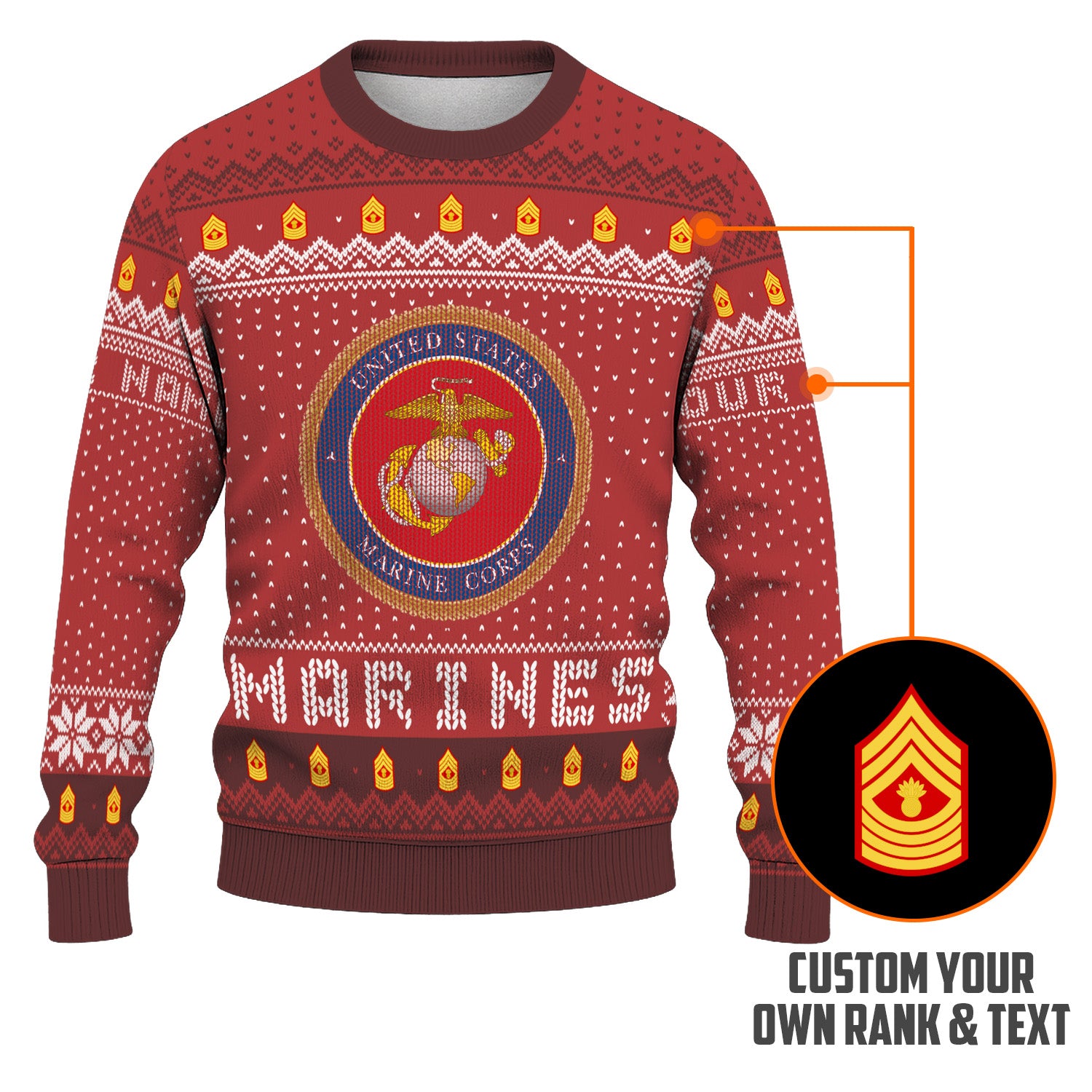 Custom Ranks And Text USMC Ugly Christmas Sweater for Women Men TUST04
