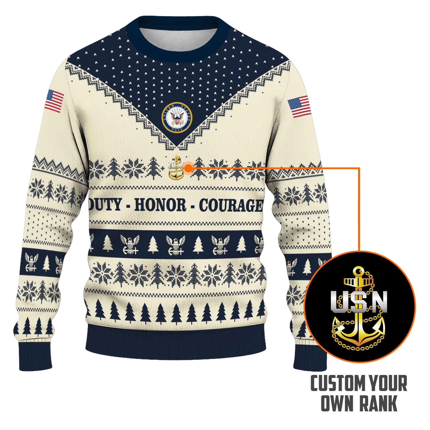 Custom Ranks US Navy Ugly Christmas Sweater for Women Men TUST05