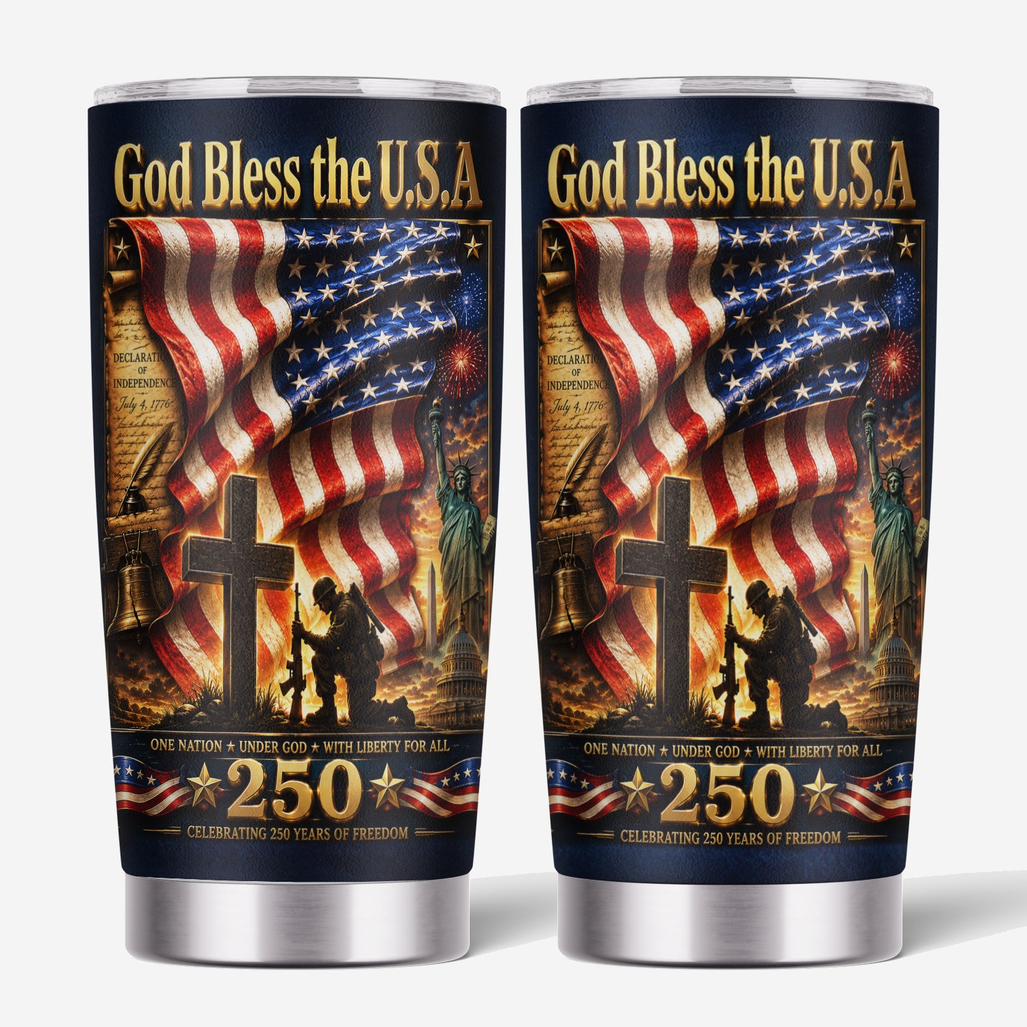 God Bless the USA 20oz Tumbler Patriotic Christian Veteran Gift