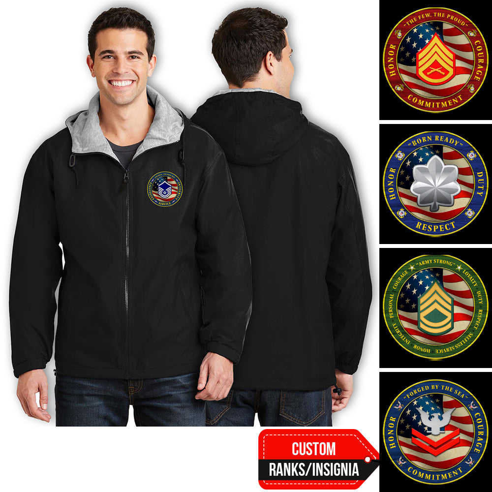 Custom US Military Ranks/Insignia Military Mottos, Core Values Print On Left Chest Team Jacket