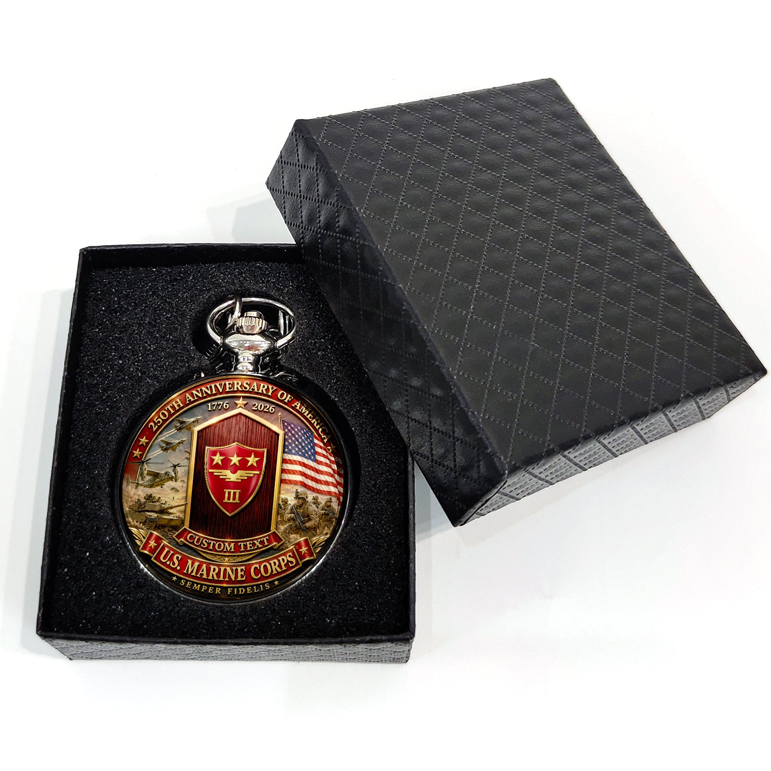 Personalized Marine Corps Rank Pocket Watch Veteran Gift