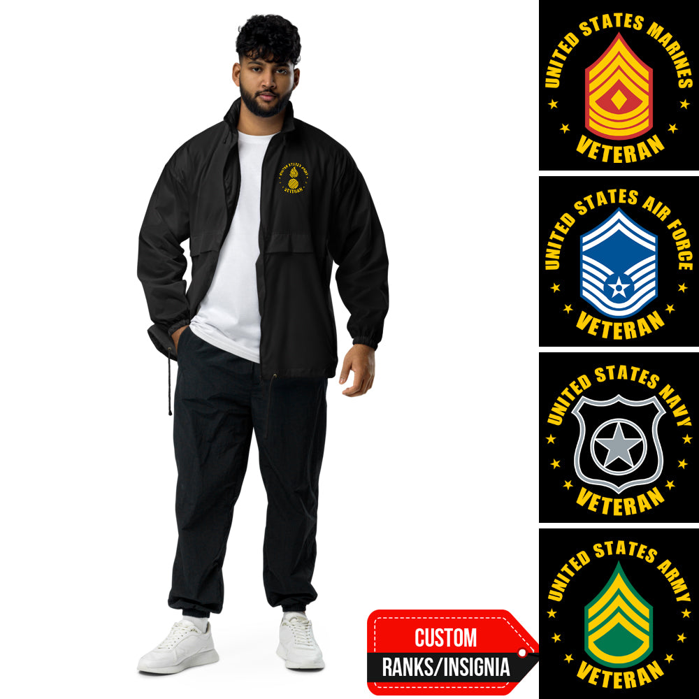 US Military Veteran Custom Ranks/Insignia Embroidered Unisex Windbreaker