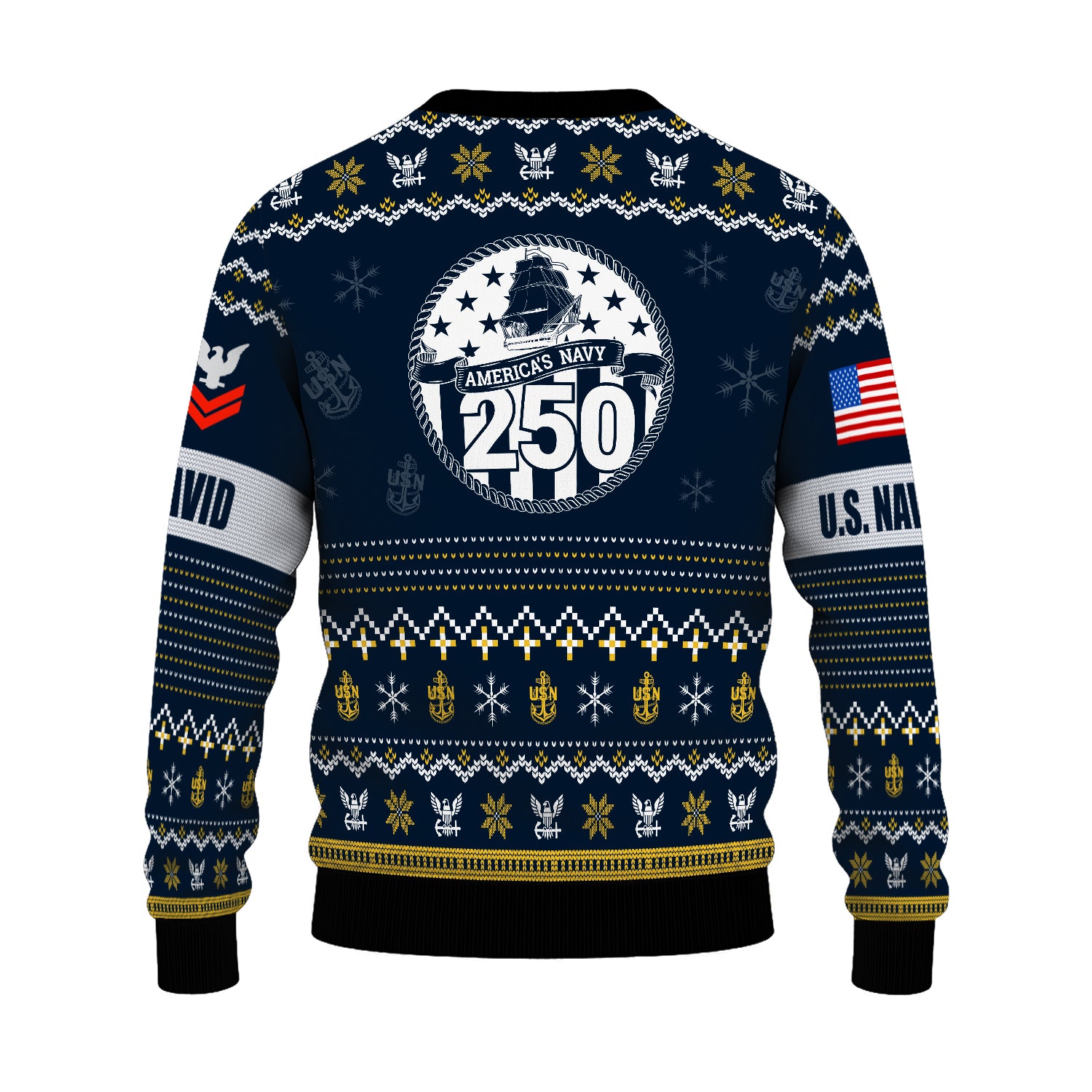 Custom Ranks And Text US Navy Ugly Christmas Sweater for Women Men JUST04