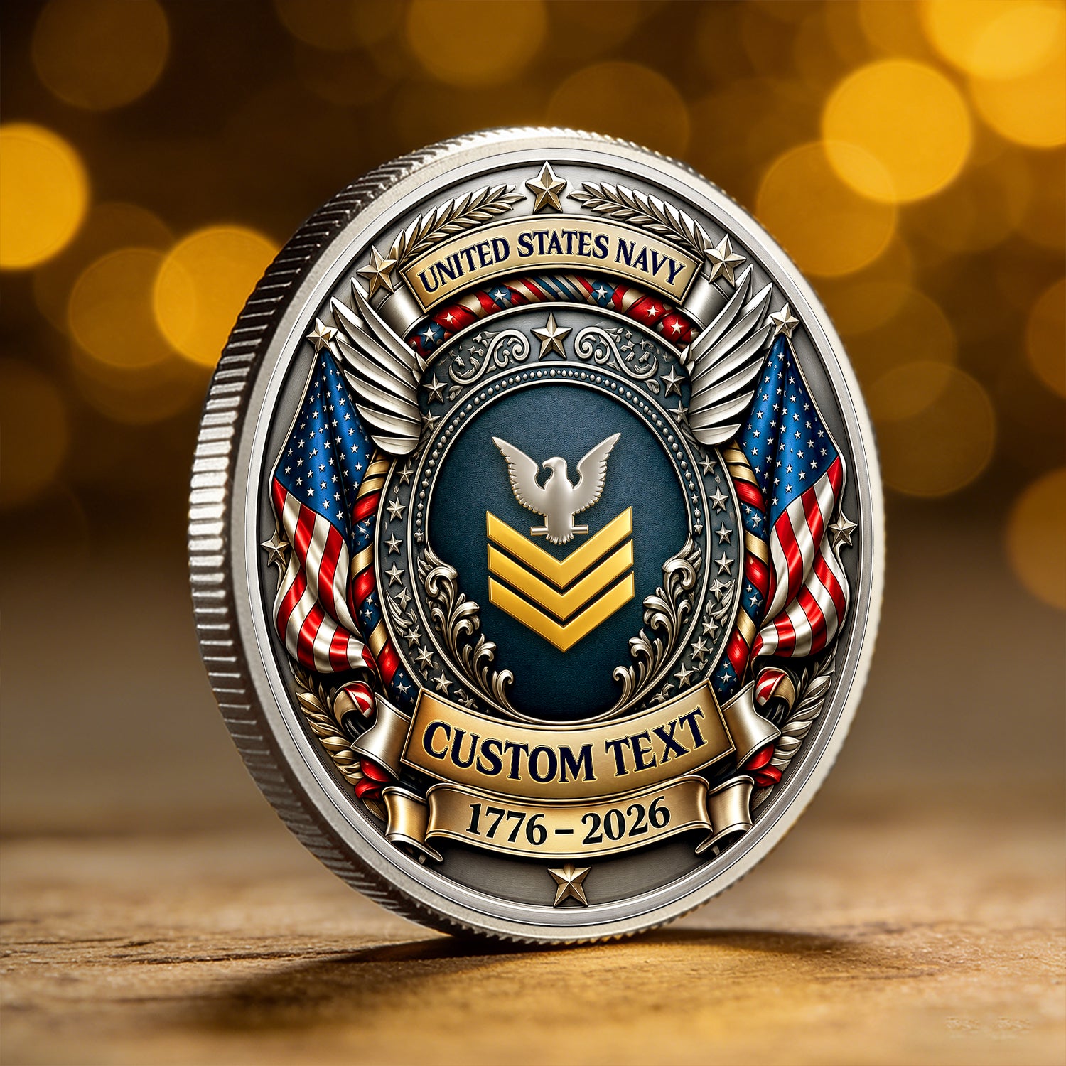 America 250 U.S. Navy Challenge Coin Personalized Veteran Gift