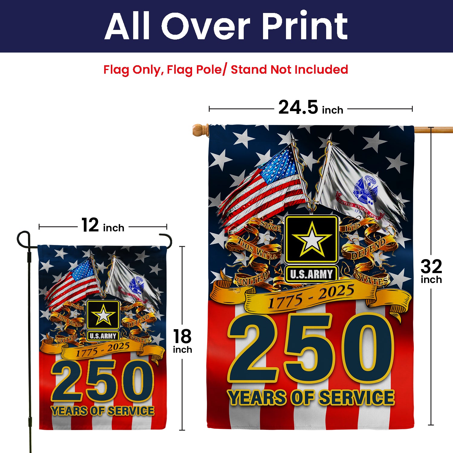 US Army 250 Years Of Service 1775 - 2025 Garden Flag Twin-Side Printing