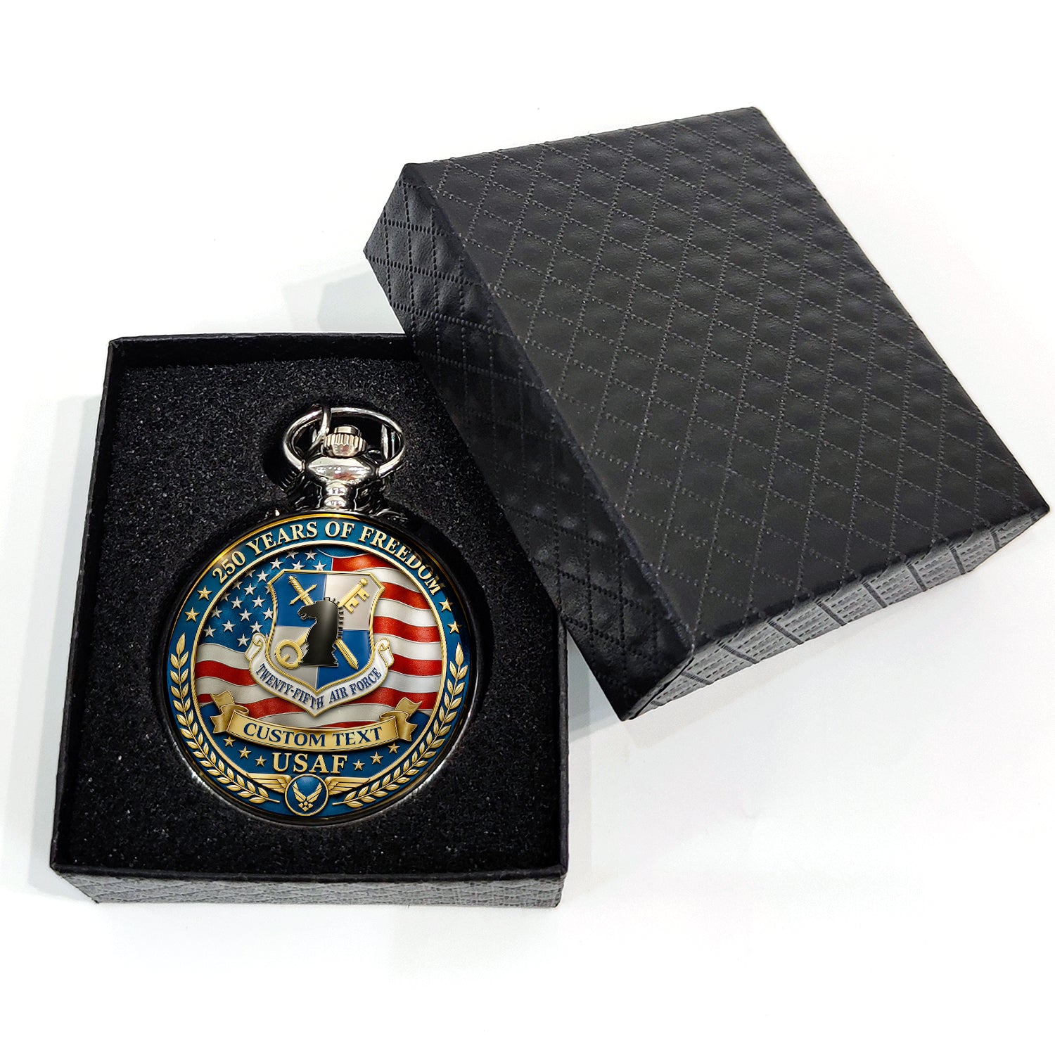 US Air Force Veteran Pocket Watch Custom Name Rank Anniversary Gift
