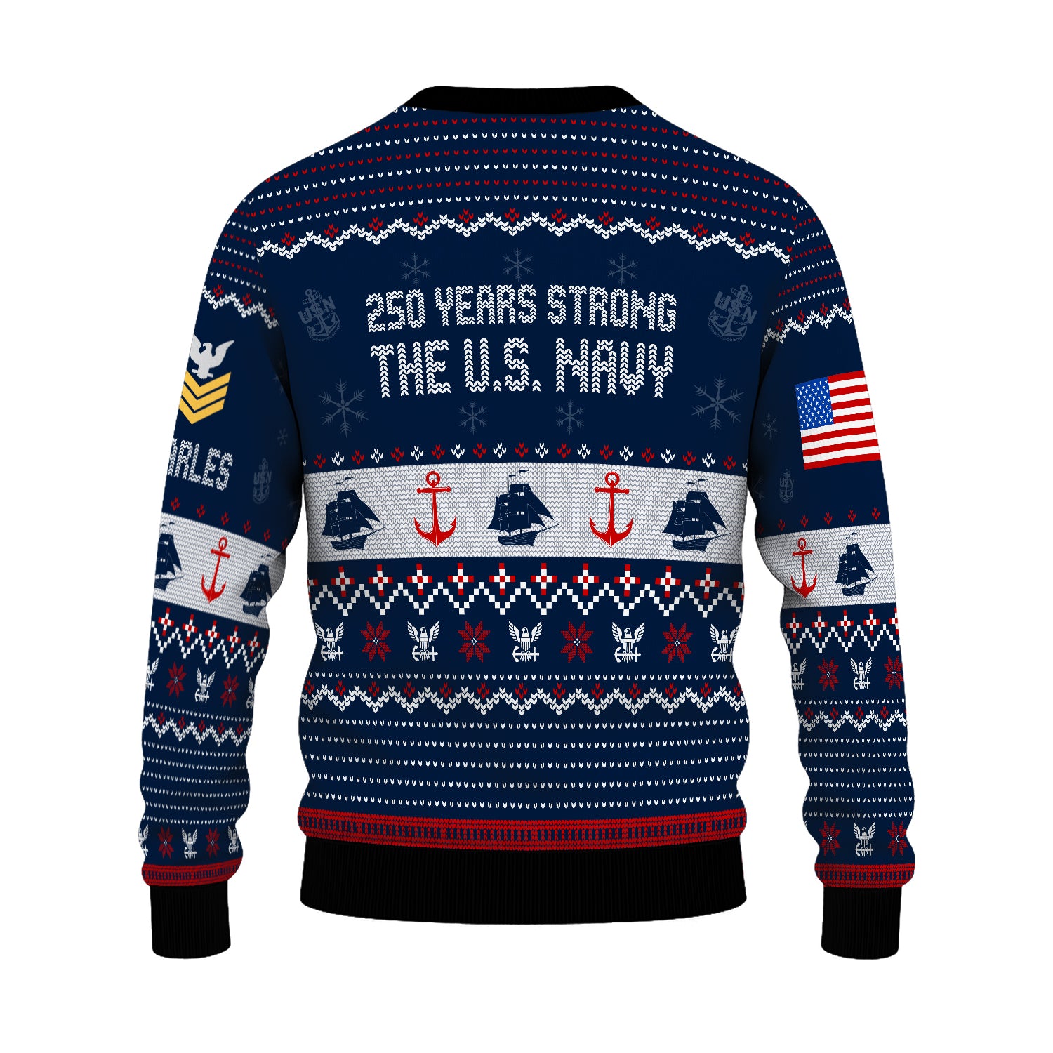 Custom Ranks And Text US Navy Ugly Christmas Sweater for Women Men JUST03