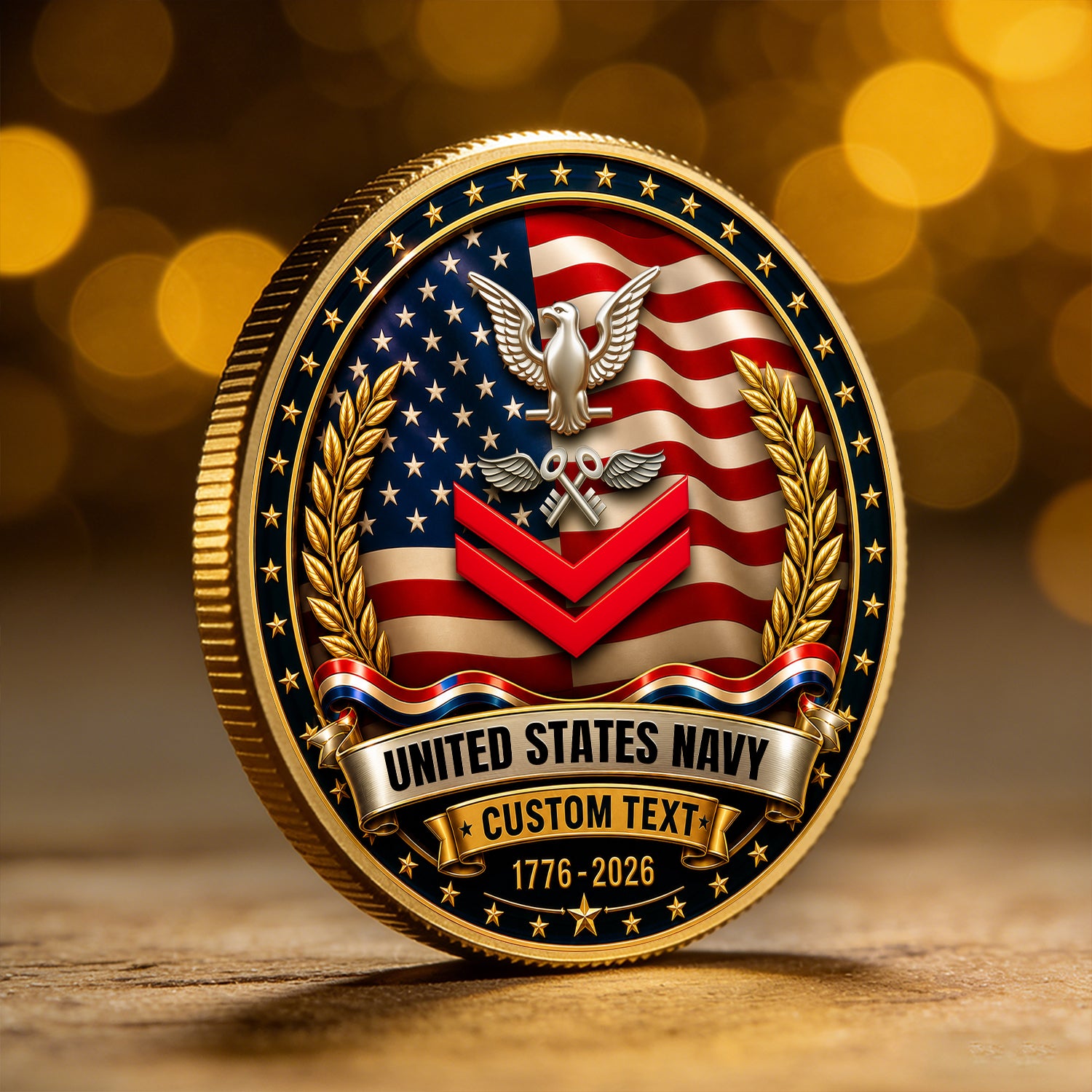 Personalized Navy Military Coin America 250 Veteran Present