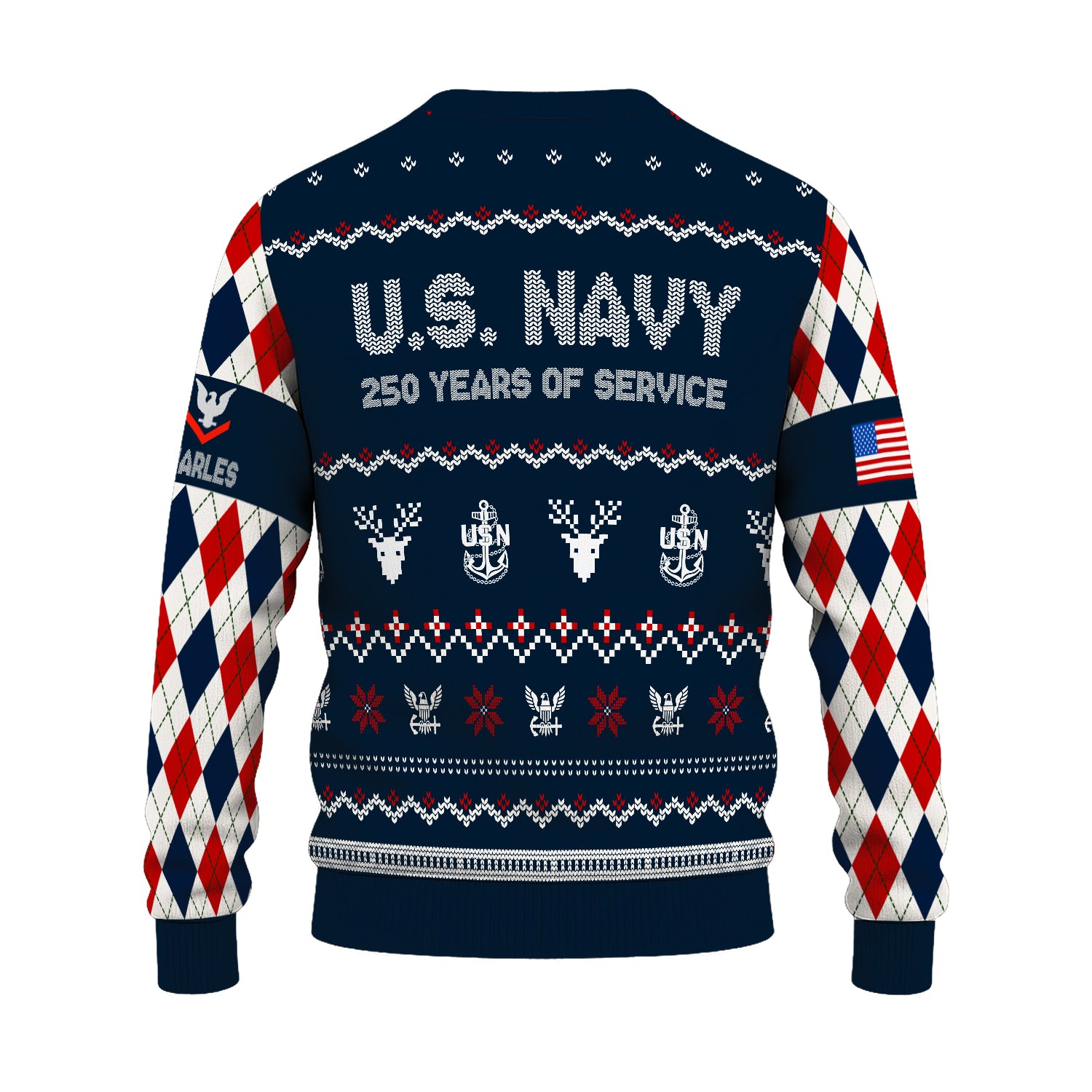 Custom Ranks And Text US Navy Ugly Christmas Sweater for Women Men JUST05