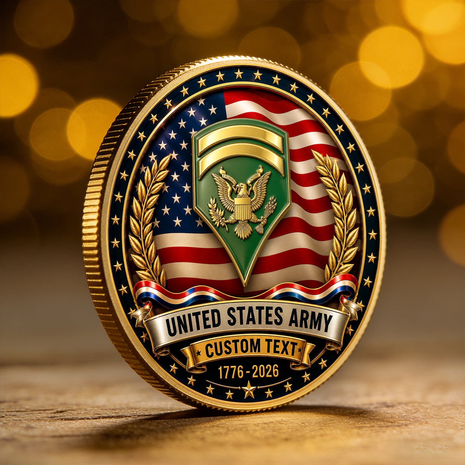 Personalized United States Army Rank Challenge Coin 1776-2026 Anniversary Gift