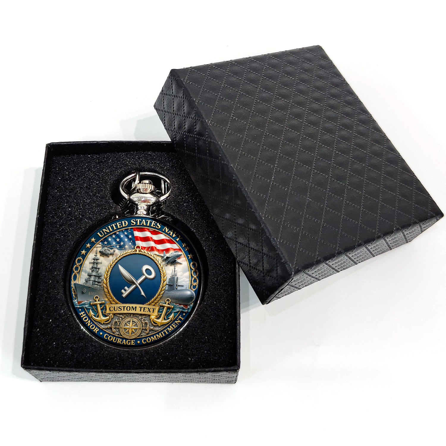 US Navy Sailor Gift Personalized Pocket Watch Custom Text