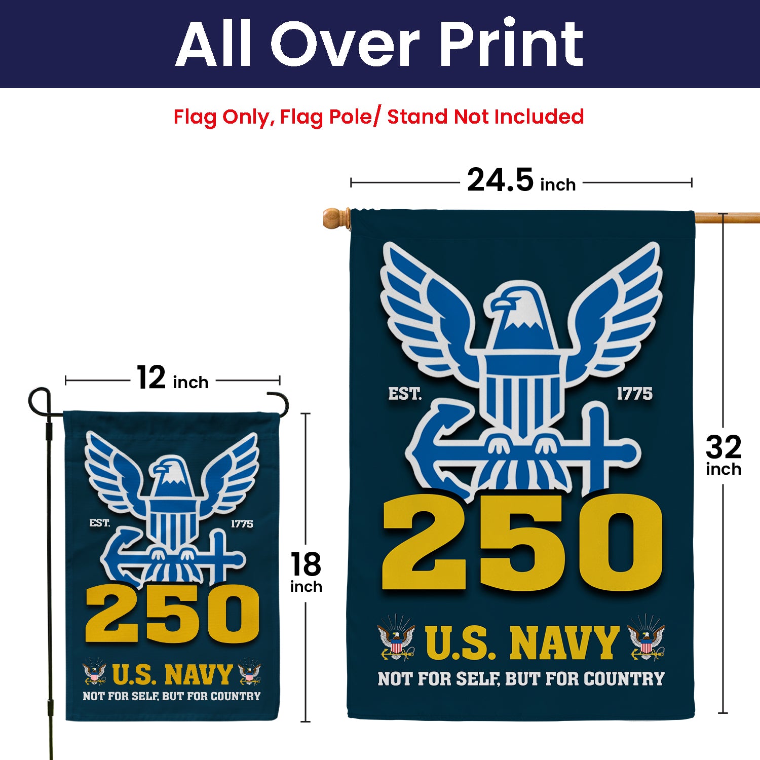 US Navy Est 1775 Not For Self, But For Country Garden Flag Twin-Side Printing