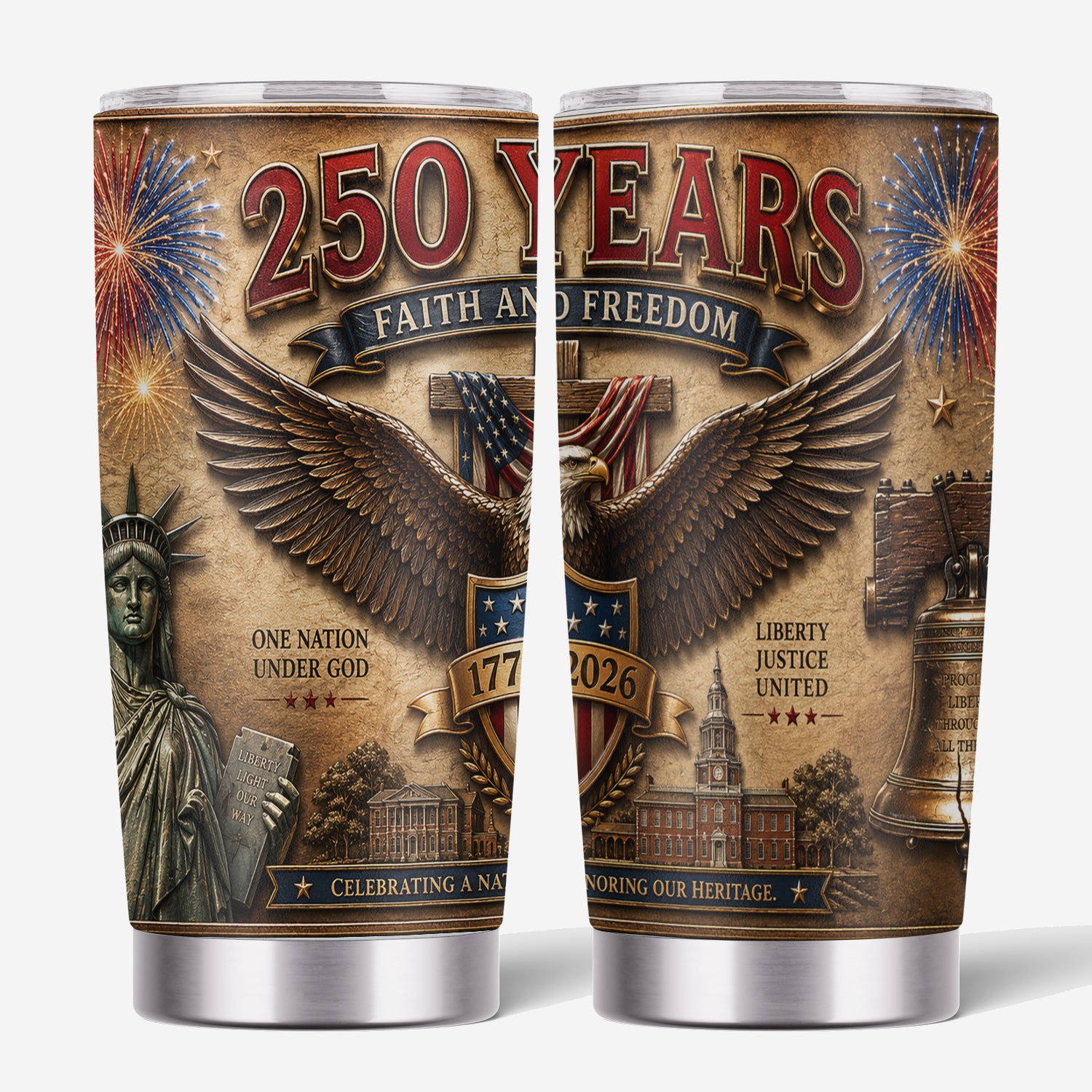 America 250 Years Faith and Freedom 20oz Tumbler Patriotic Gift