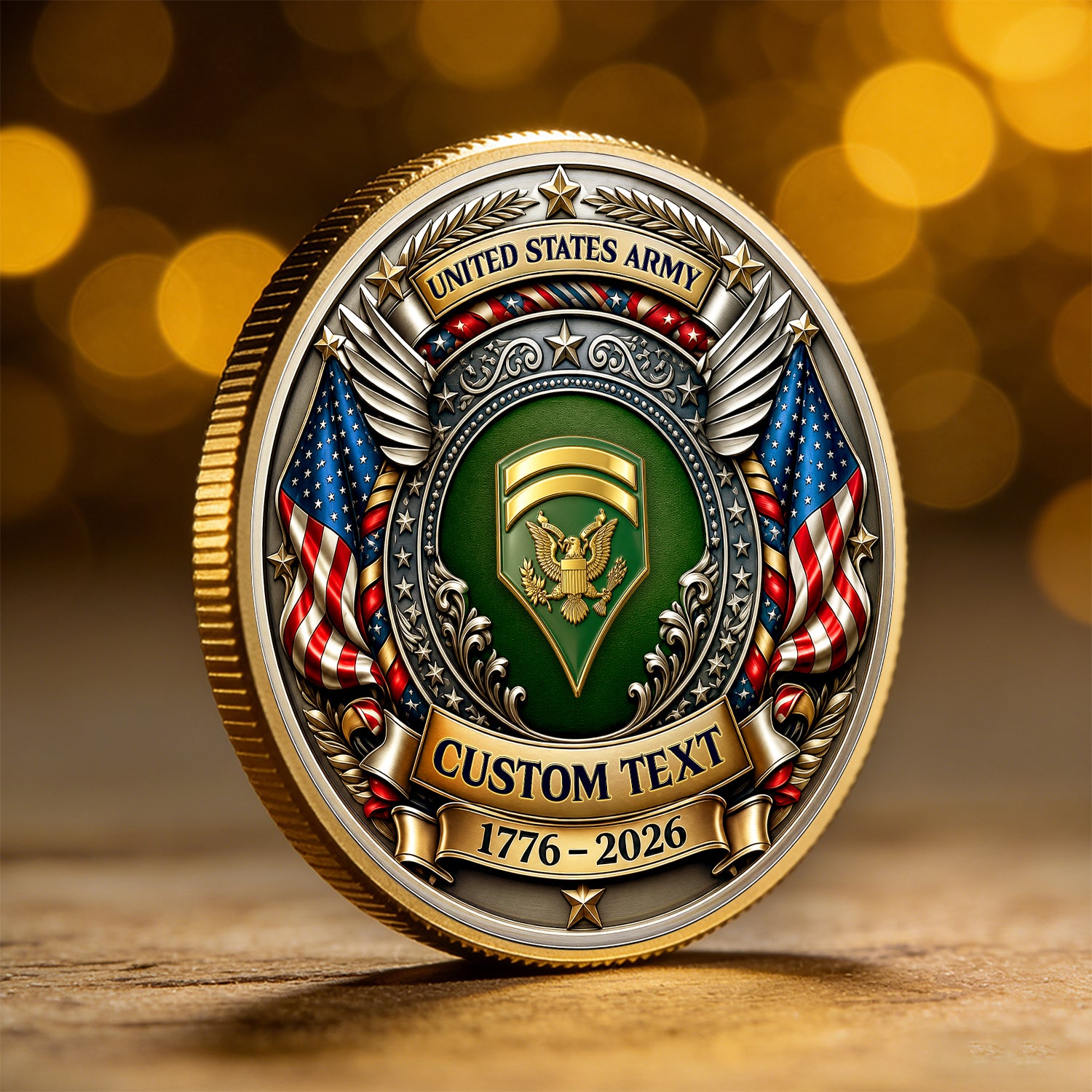 America 250th Anniversary Army Rank Personalized Coin