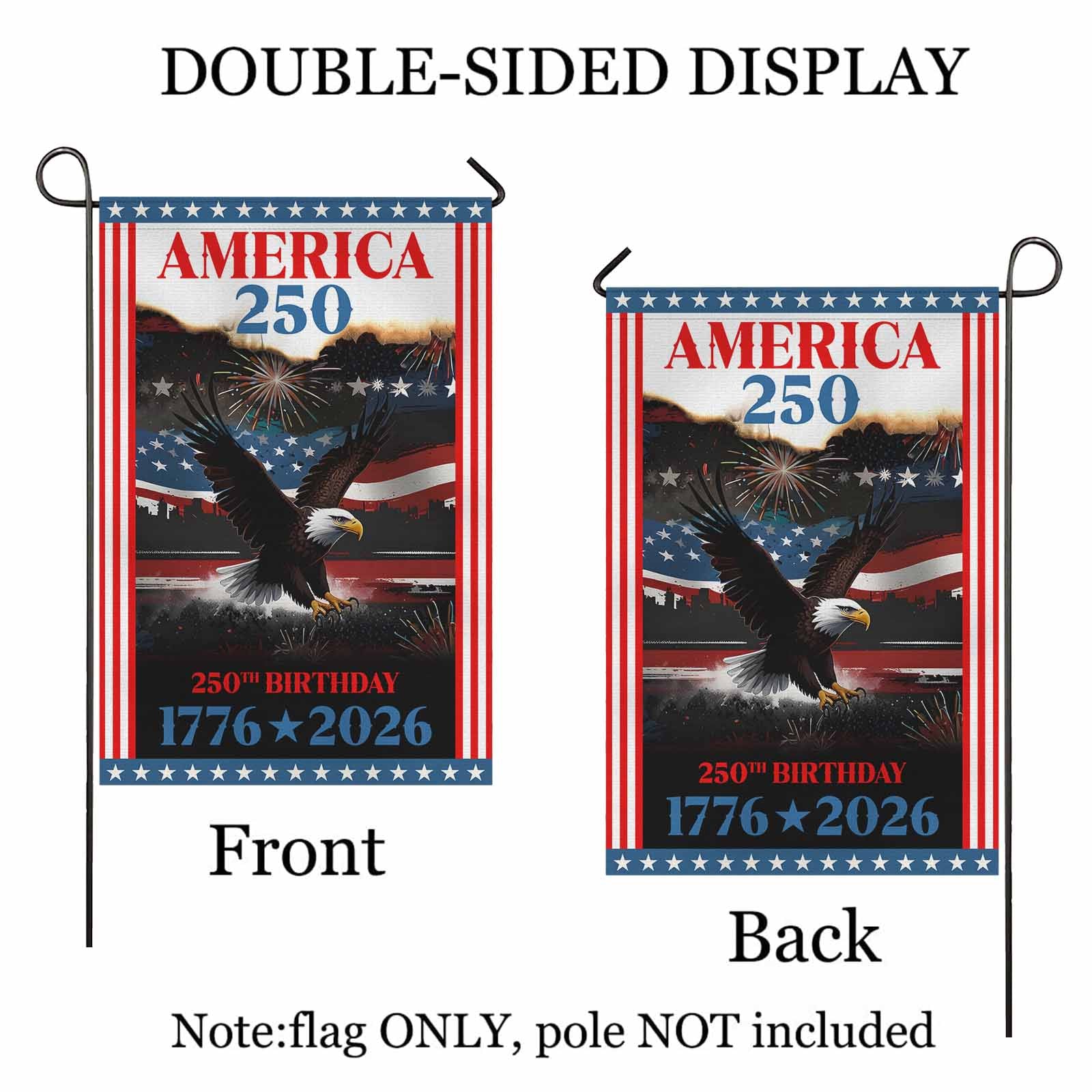 America 250 Garden Flag Patriotic Eagle Fireworks 250th Birthday USA 1776-2026 Independence Decor