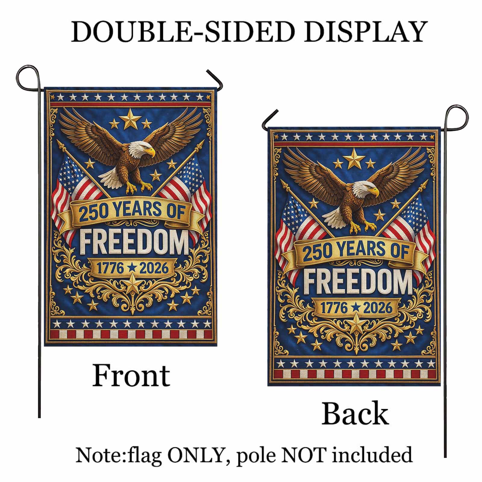 250 Years of Freedom Garden Flag Patriotic Eagle USA 1776-2026 Decor