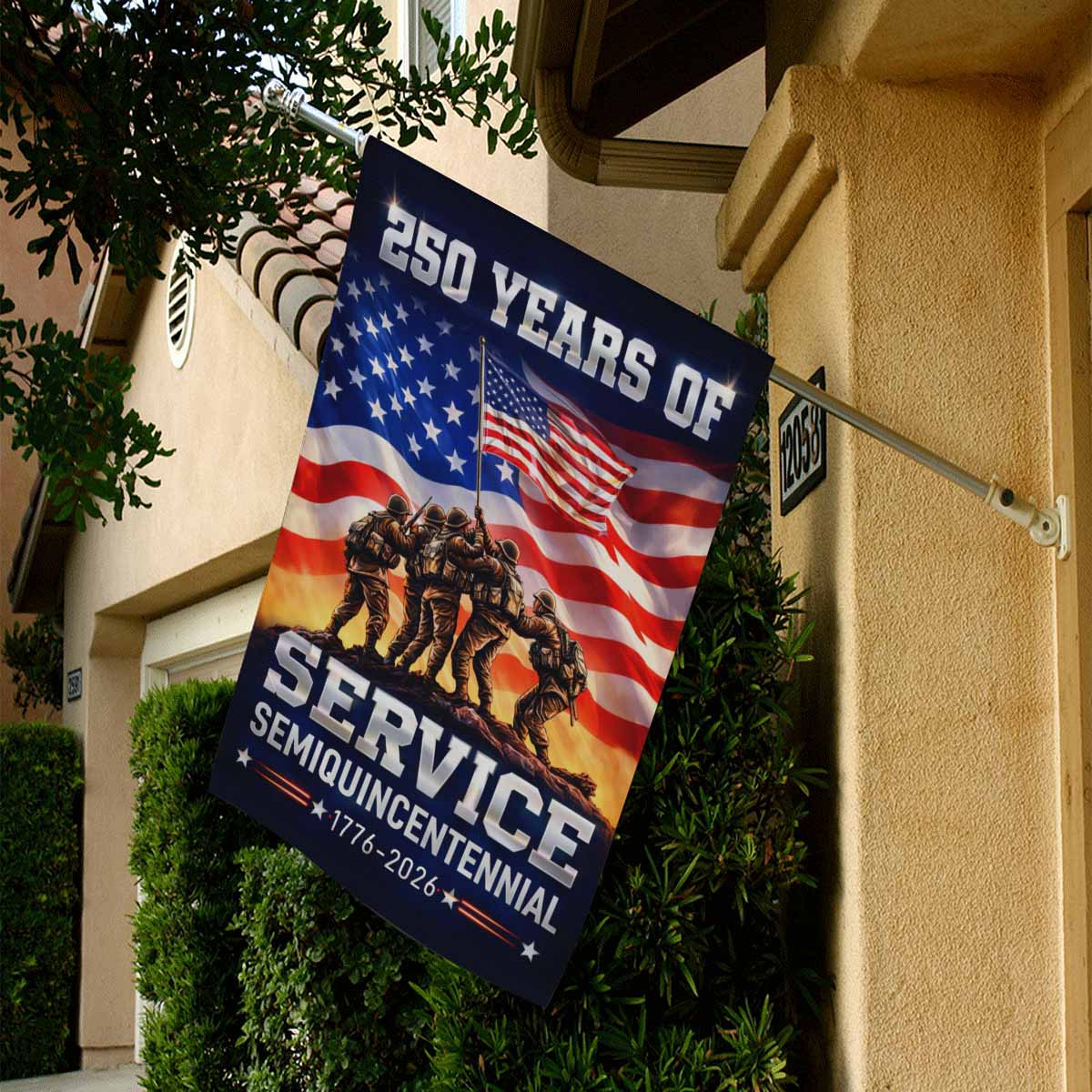 America 250 Service House Flag 1776–2026 – Military Tribute Patriotic Banner