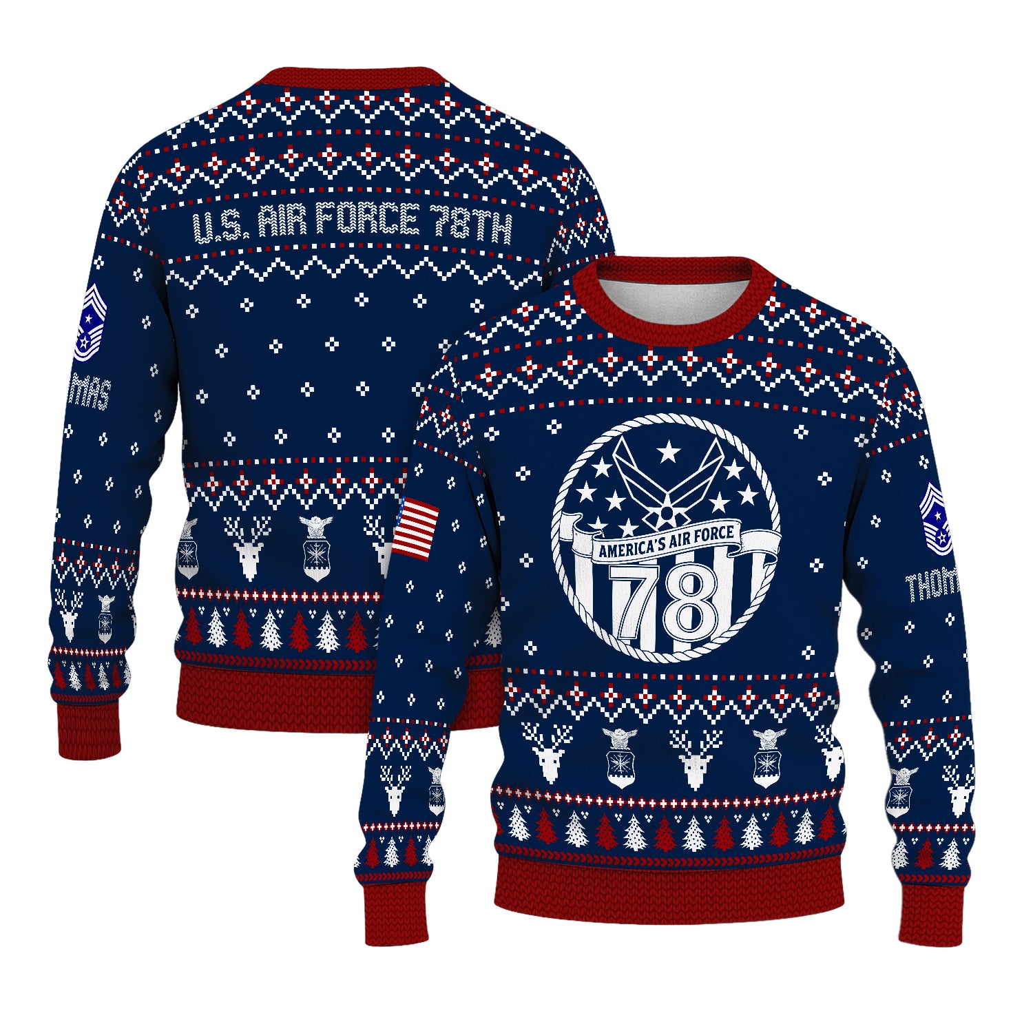 Custom Ranks And Text US Air Force Ugly Christmas Sweater for Women Men JUST01