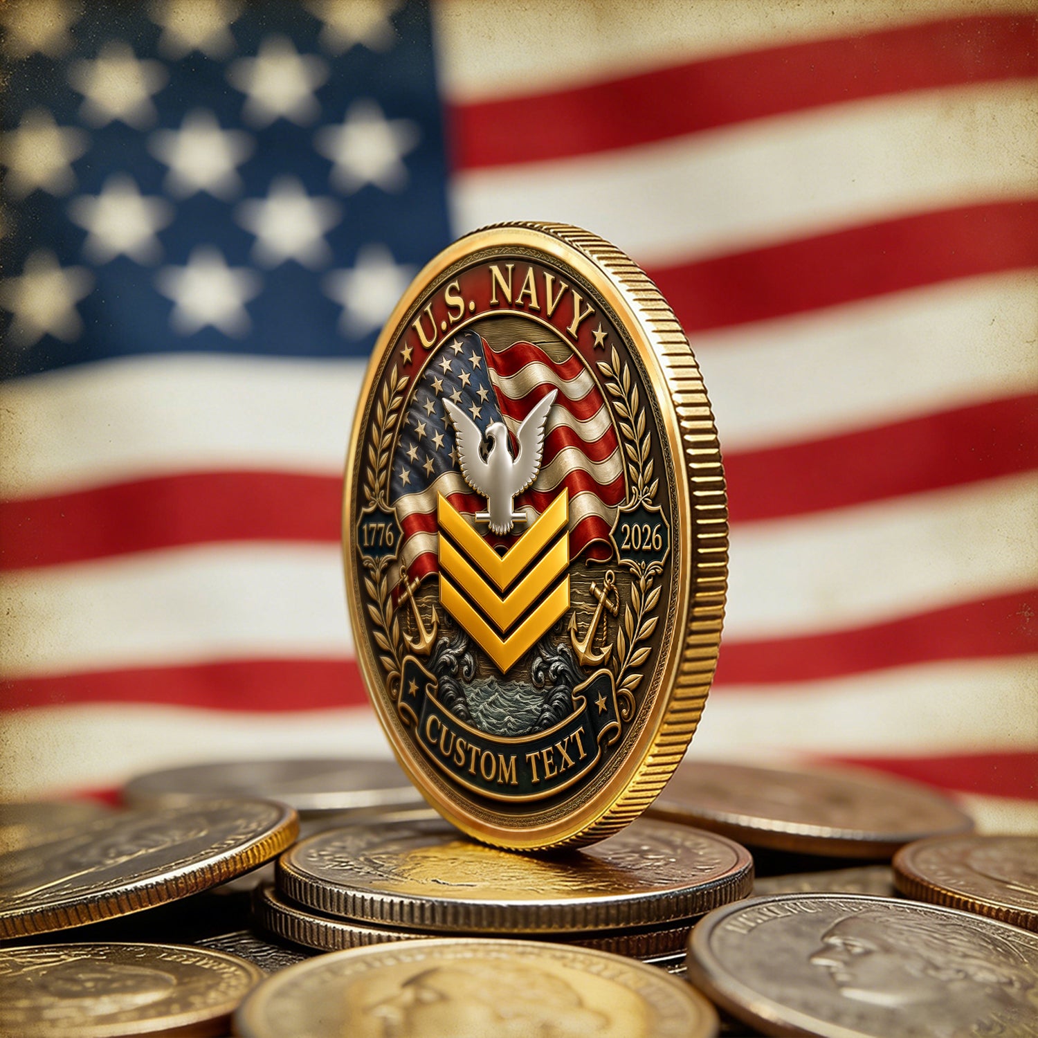 Personalized U.S. Navy Anchor Coin America 250 Anniversary Gift