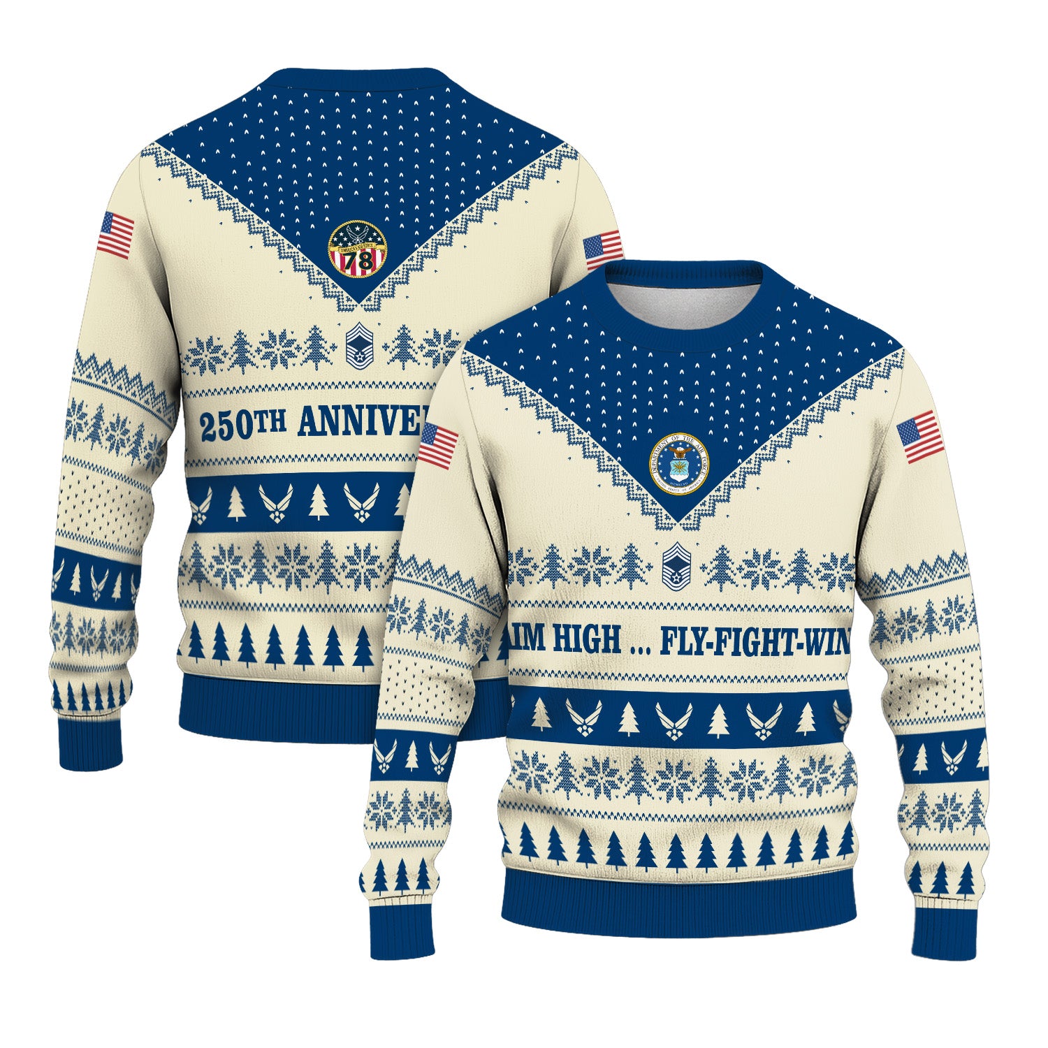 Custom Ranks US Air Force Ugly Christmas Sweater for Women Men TUST05