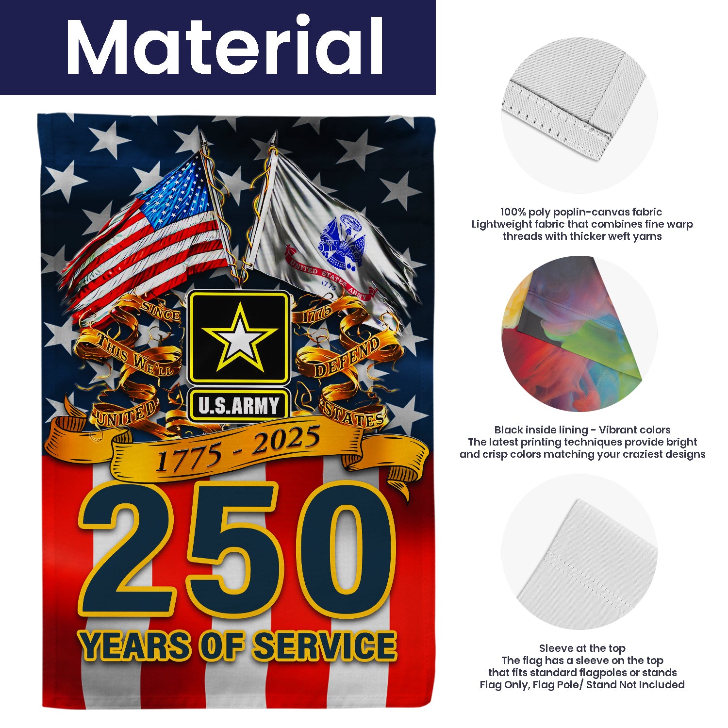 US Army 250 Years Of Service 1775 - 2025 Garden Flag Twin-Side Printing