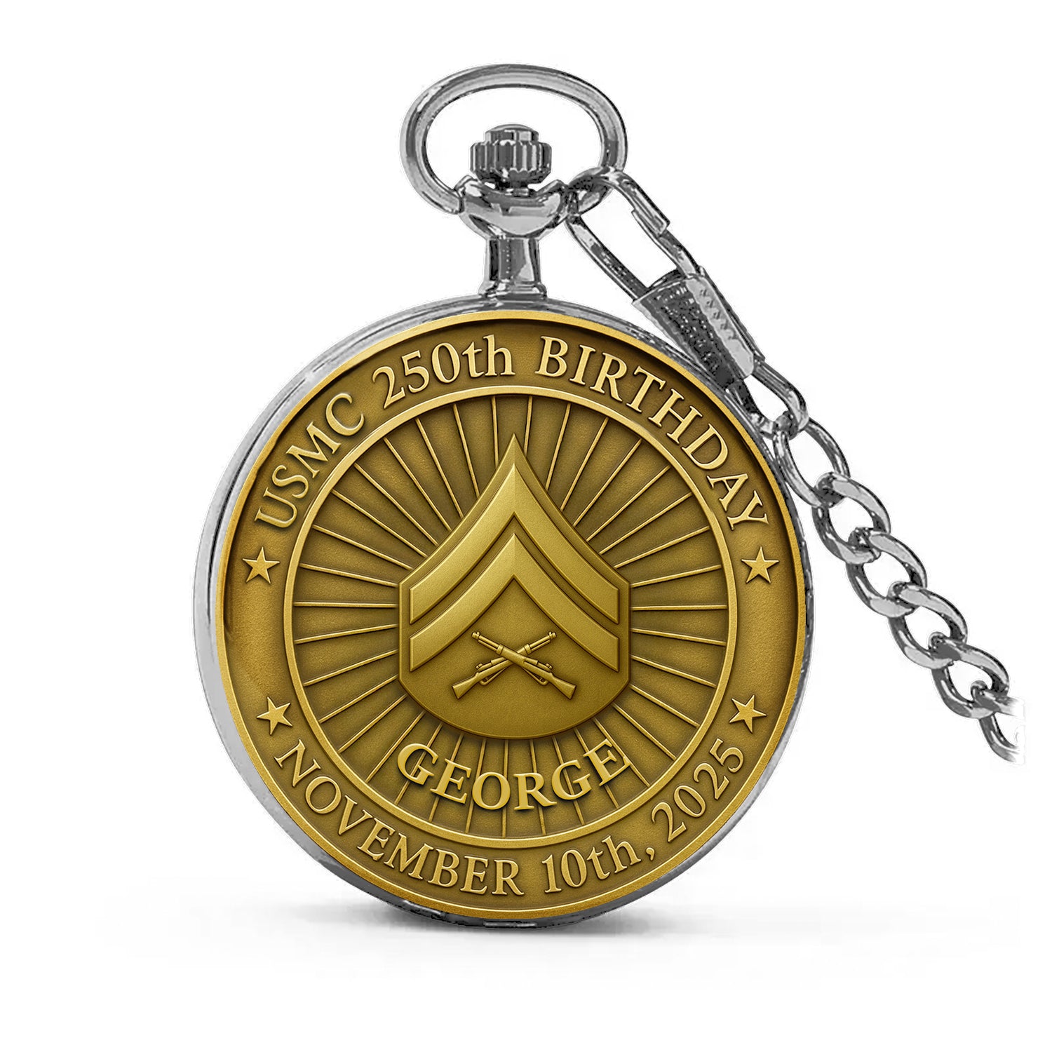 Personalized MARlNE 250th Birthday - Custom 3D Effect Printed Pocket Watch