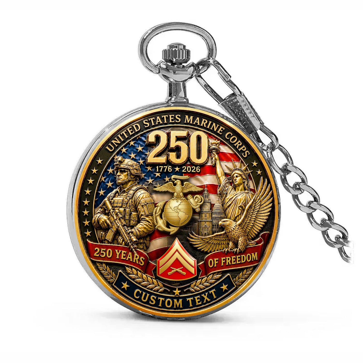Marine Veteran Custom Name Pocket Watch Anniversary Gift